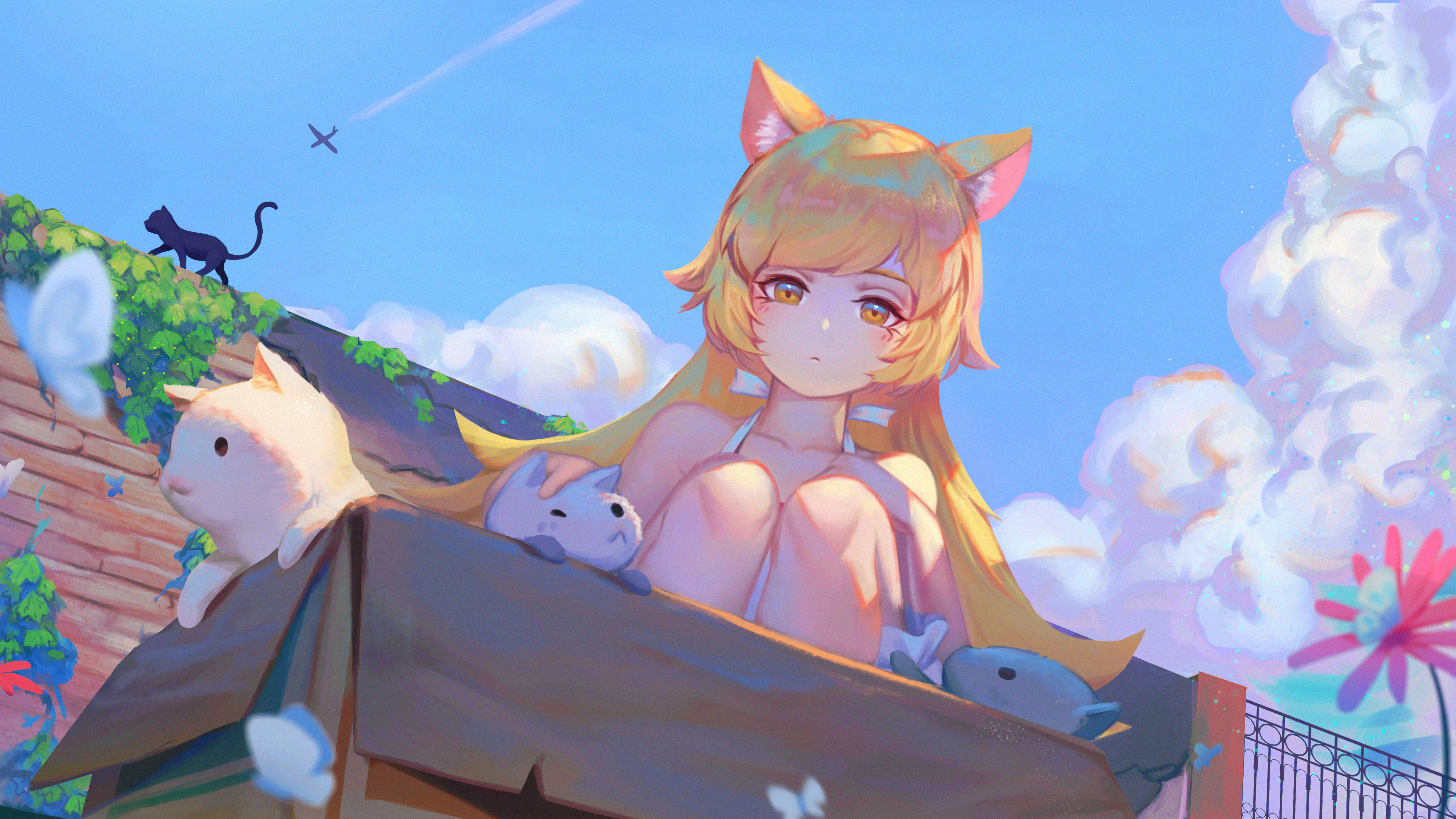 猫女孩 动漫 女孩 猫 4K壁纸 4889×2750