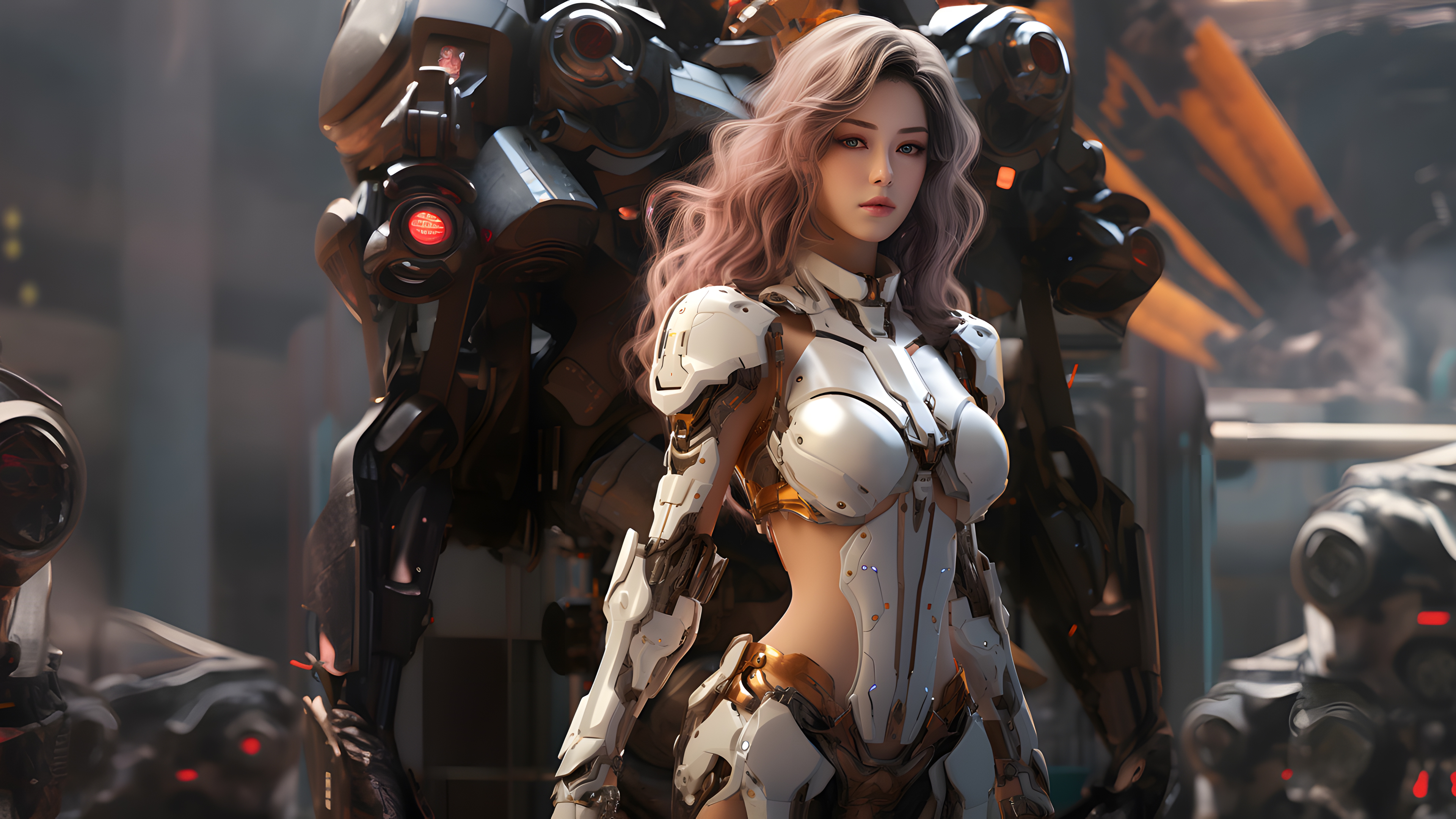 女人 长发 站立 卷发 人工智能 机器人 AI艺术 技术 壁纸 3840×2160