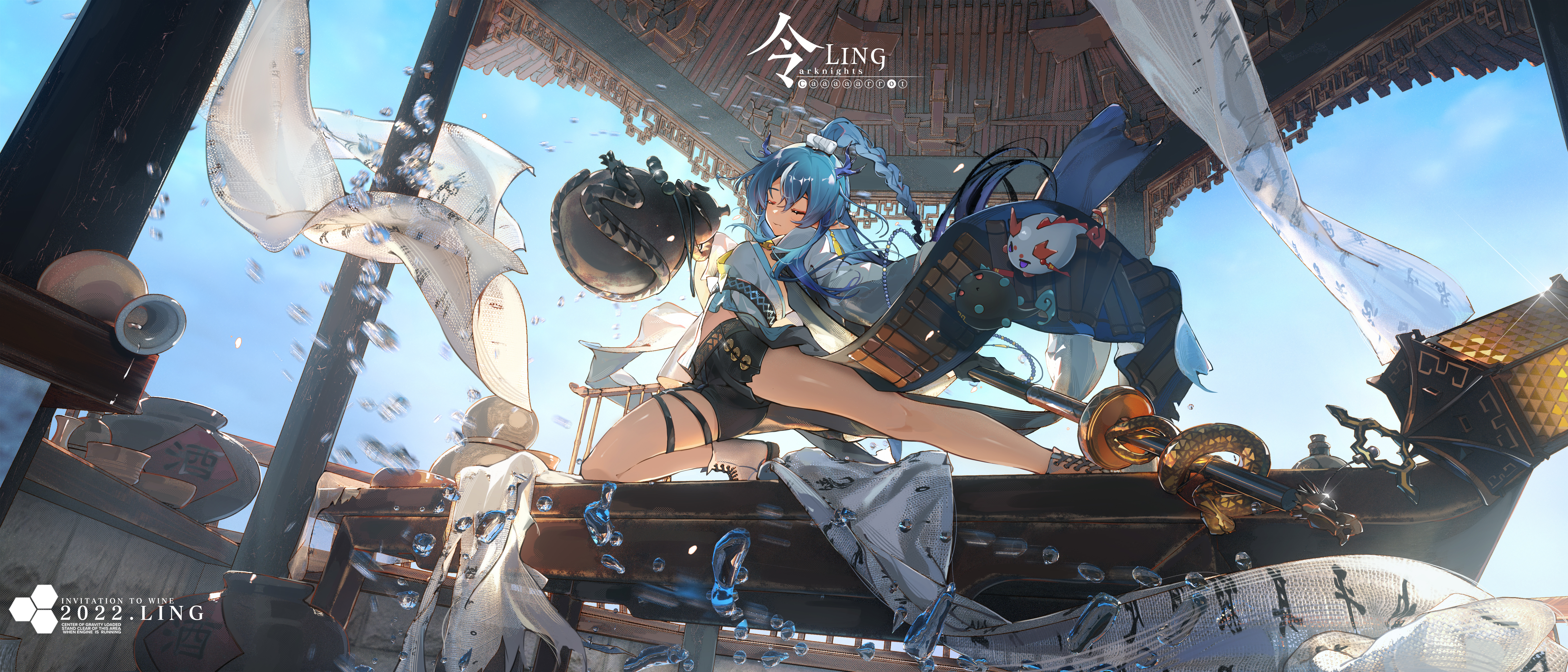 热门蓝头发 长发 梦幻 女孩 闭眼 玲玲 神枪手 动漫 奇幻艺术 兽耳 高清壁纸 7000×3000