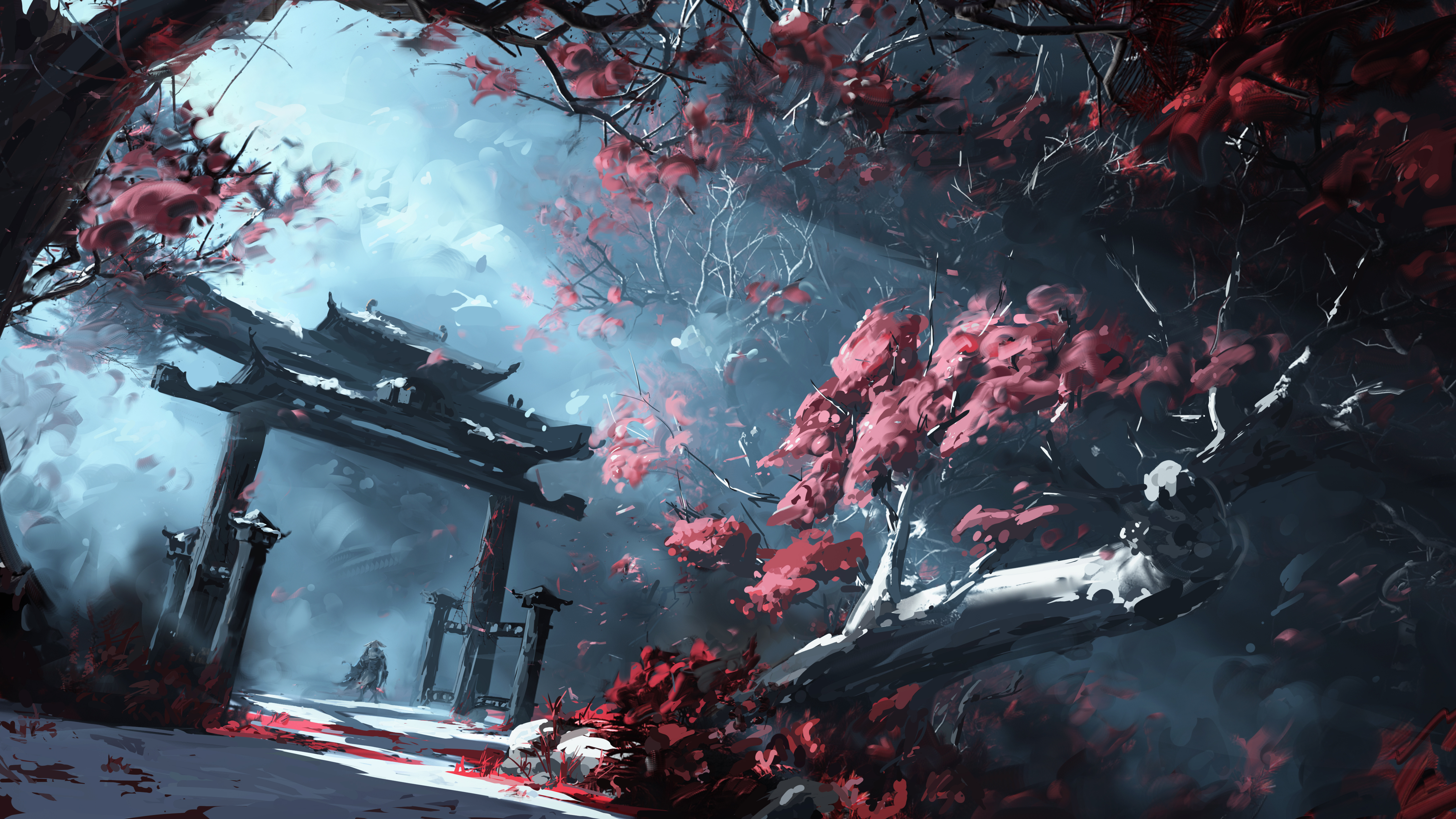 唯美森林 插图 树木 AI艺术 薄雾 诡异 奇幻艺术 艺术 壁纸 4420×2486