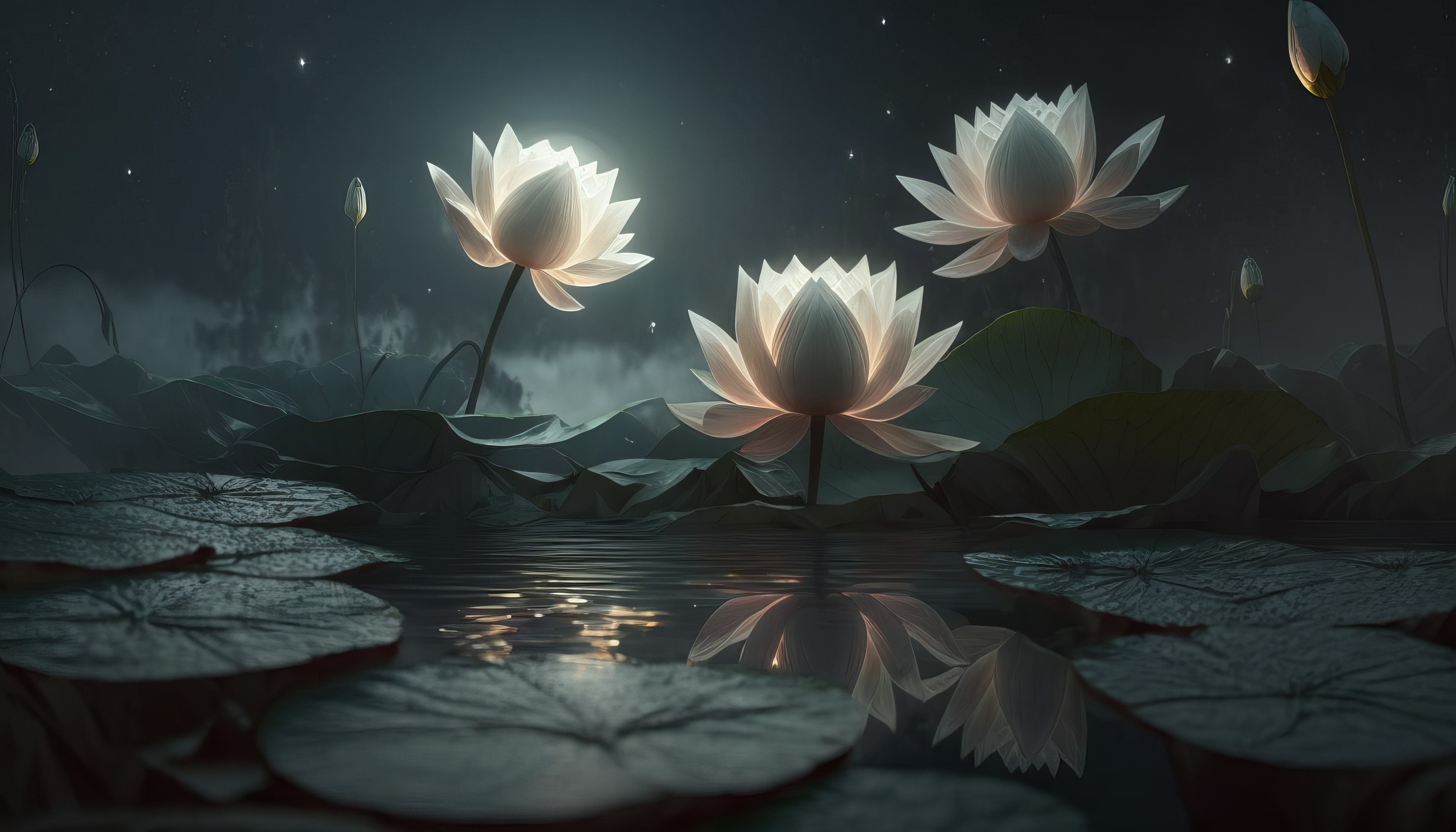 绝美莲花 睡莲 水 花 壁纸 4579×2616