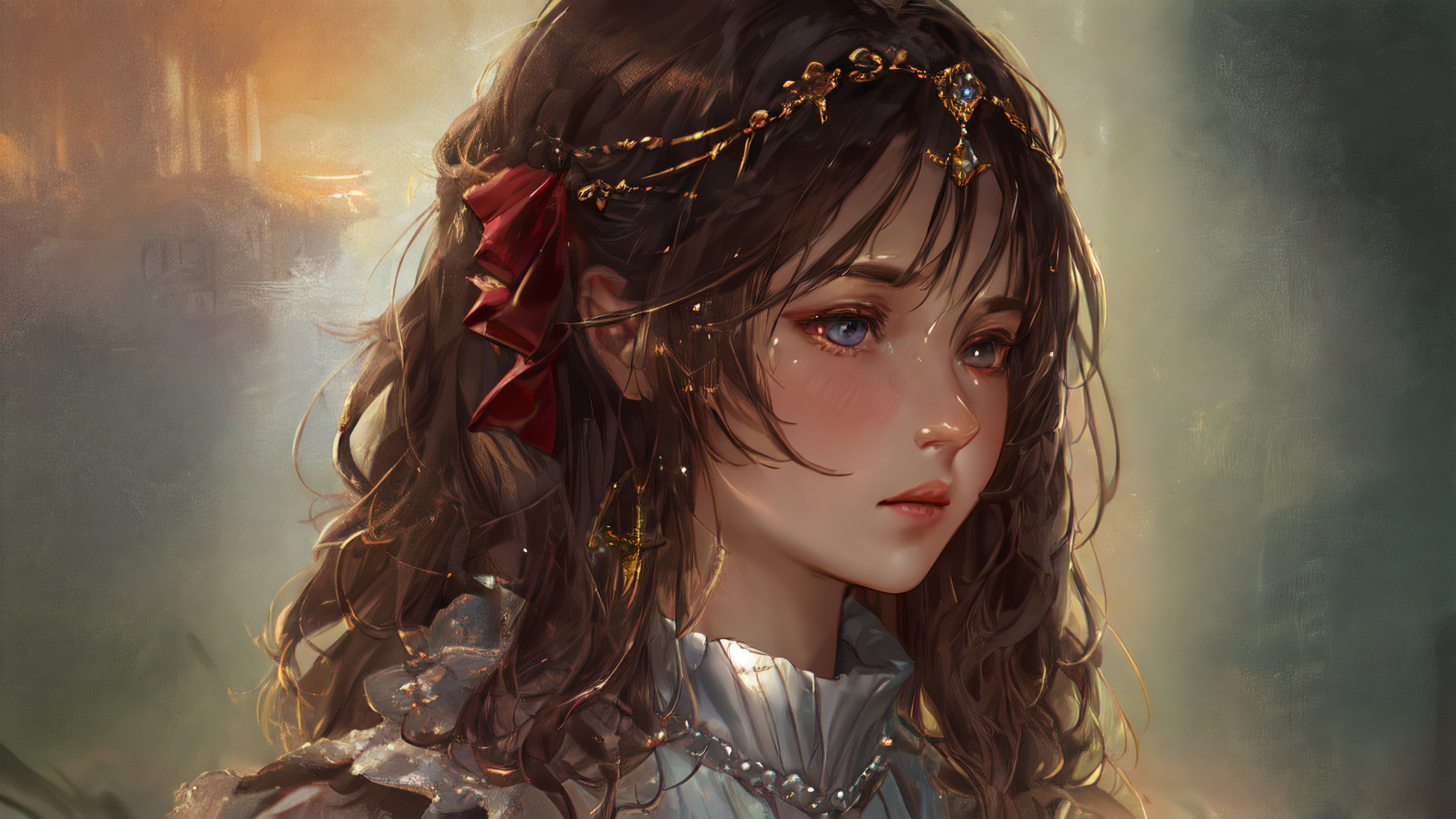 经典女性 艺术 AI艺术 插图 女孩 长发 卷发 壁纸 3840×2160