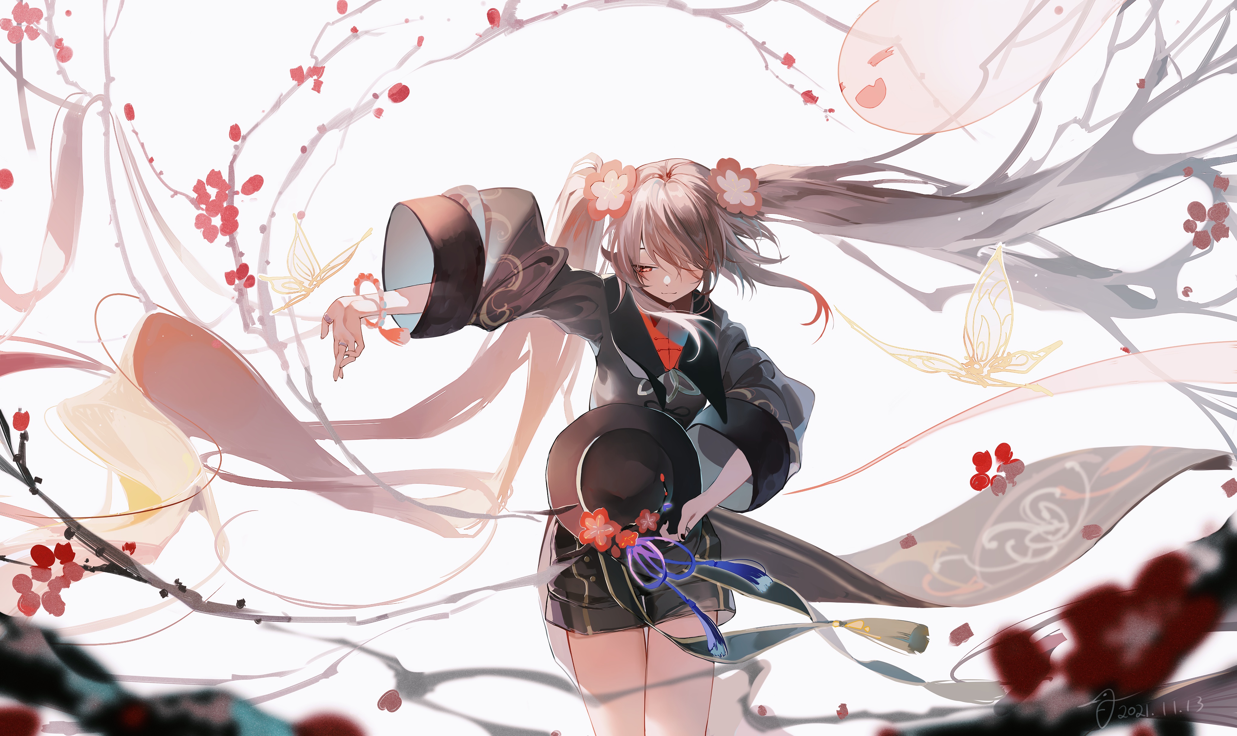 动漫 动漫女孩 樱花 帽子 双马尾 手机壁纸 4096×2437