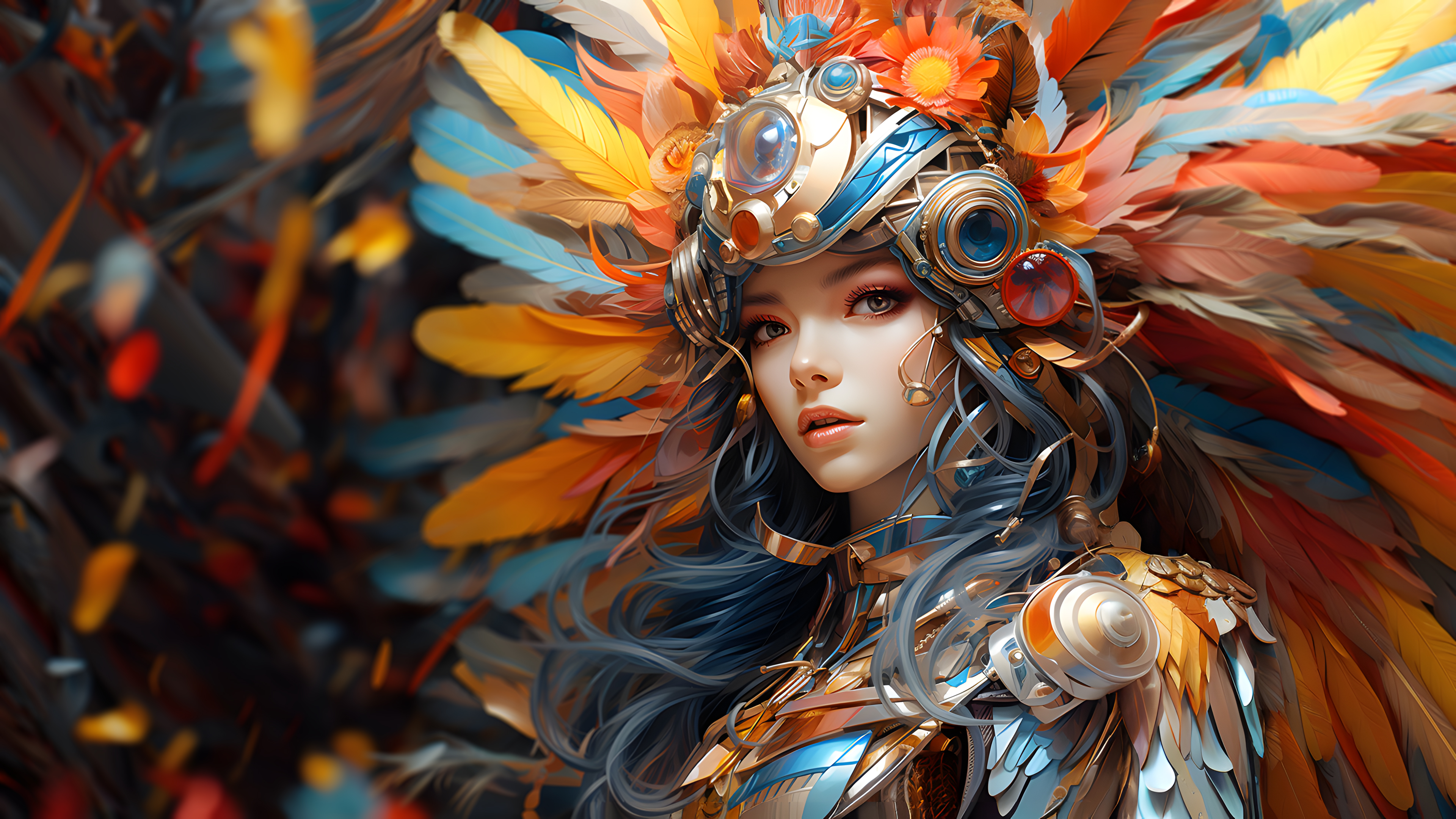 热门女人 艺术 羽毛 AI艺术 手机壁纸 3840×2160