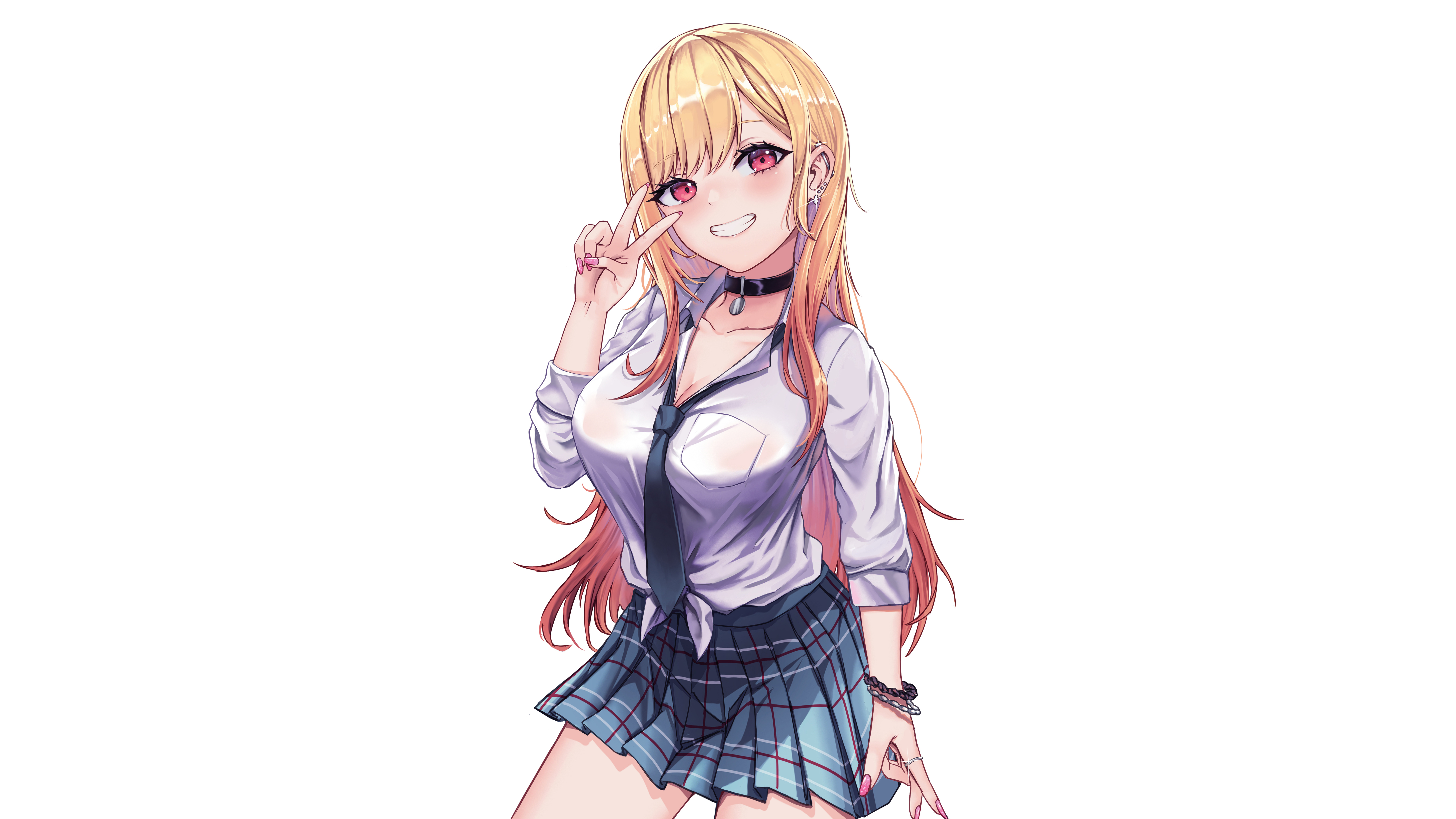 经典红眼睛 金发女郎 玩偶 动漫女孩 白色背景 简单背景 高清壁纸 7680×4320