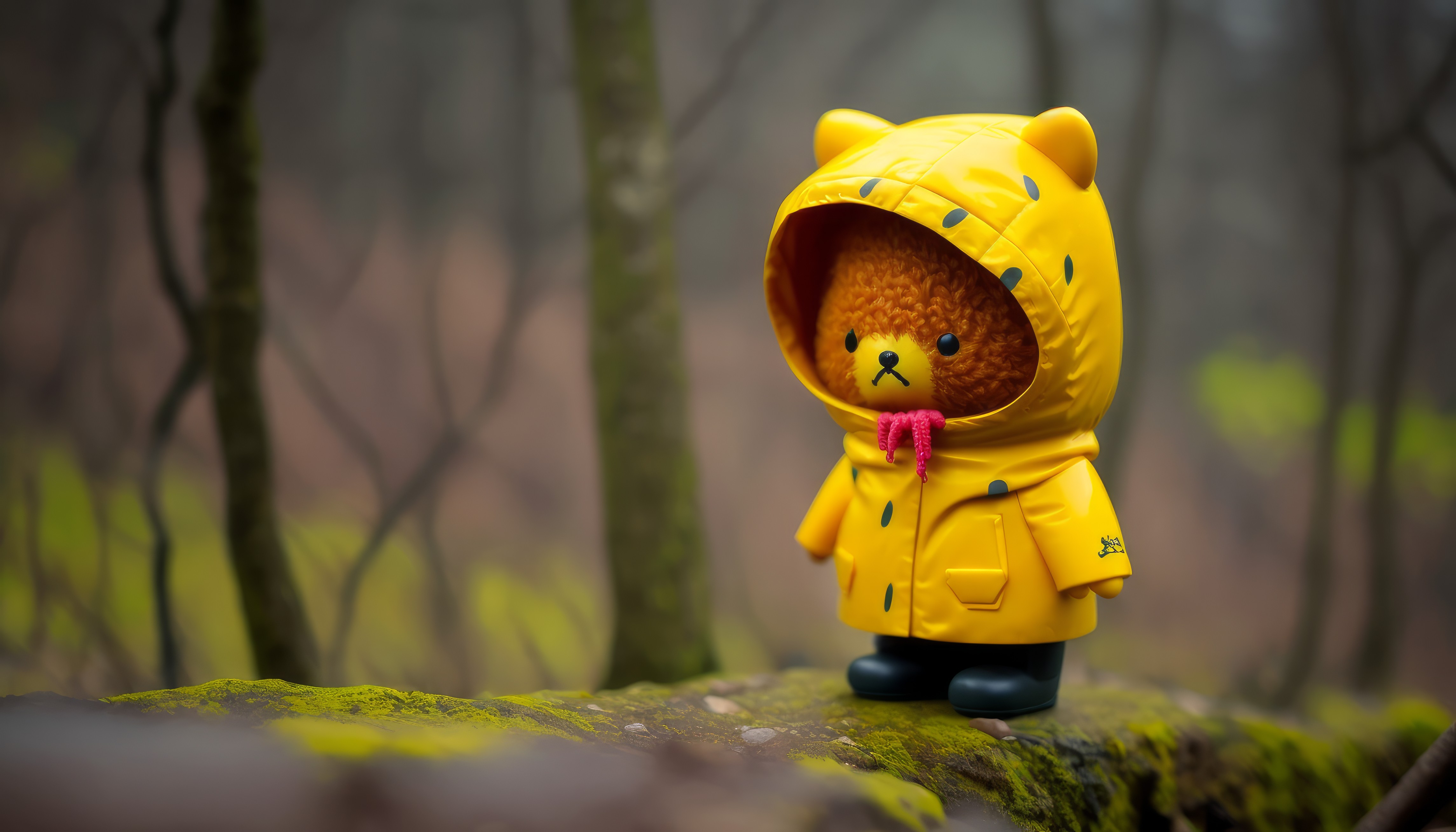 热门雨衣 小熊 景物 深林 简单背景 高清壁纸 4579×2616