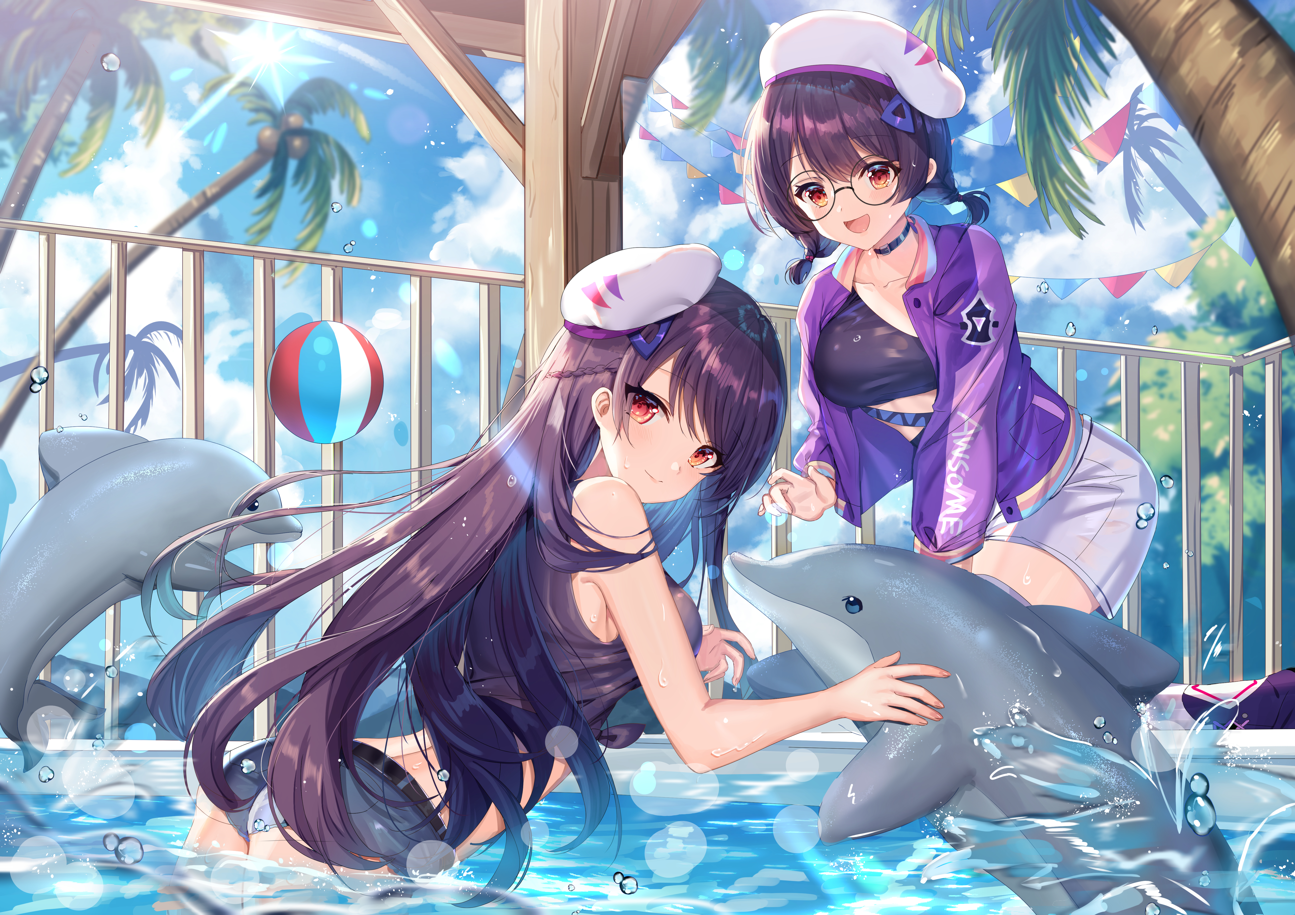 虚拟角色 服装 衣服 动漫 插图 彩色动漫 影视节目 泳衣 泳池 壁纸 5262×3720