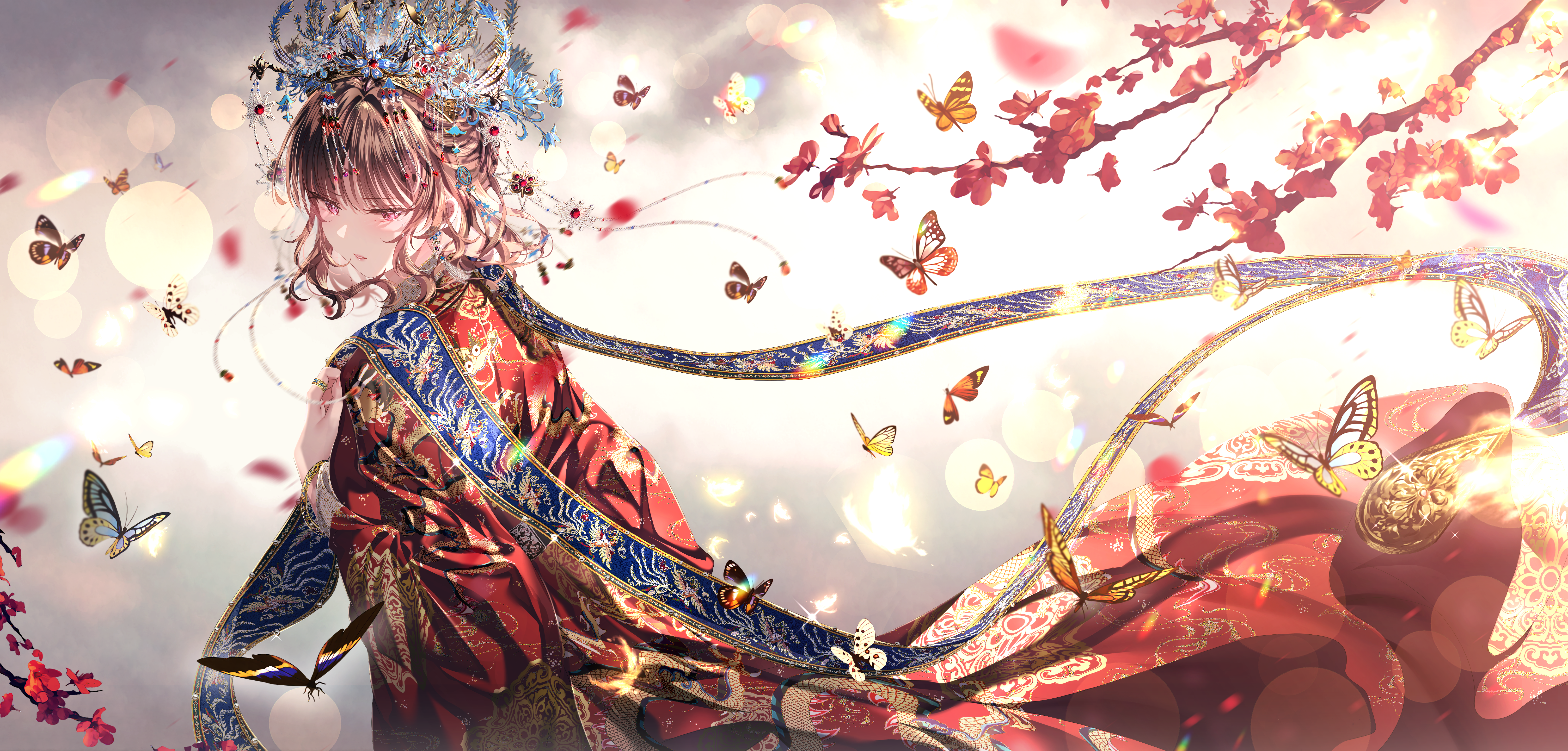 热门国风 动漫 动漫女孩 蝴蝶 高清壁纸 6528×3124