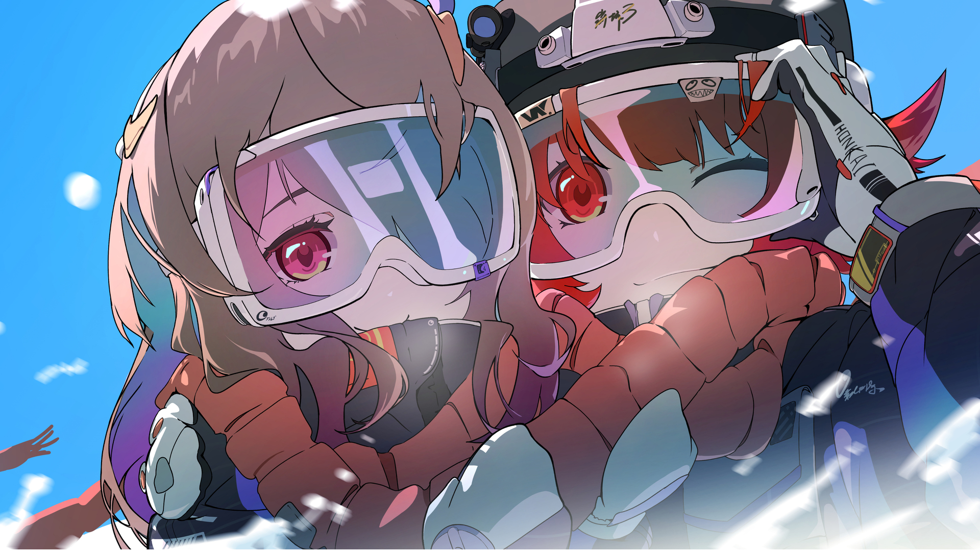动漫女孩 动漫 滑雪 围巾 壁纸 7453×2423