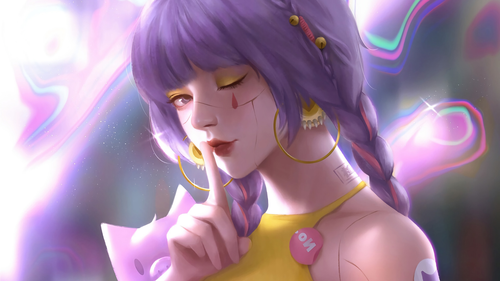 唇彩 紫色 头发 动漫女孩 动漫 彩色 女孩 Wink 电脑 壁纸 3840×2992