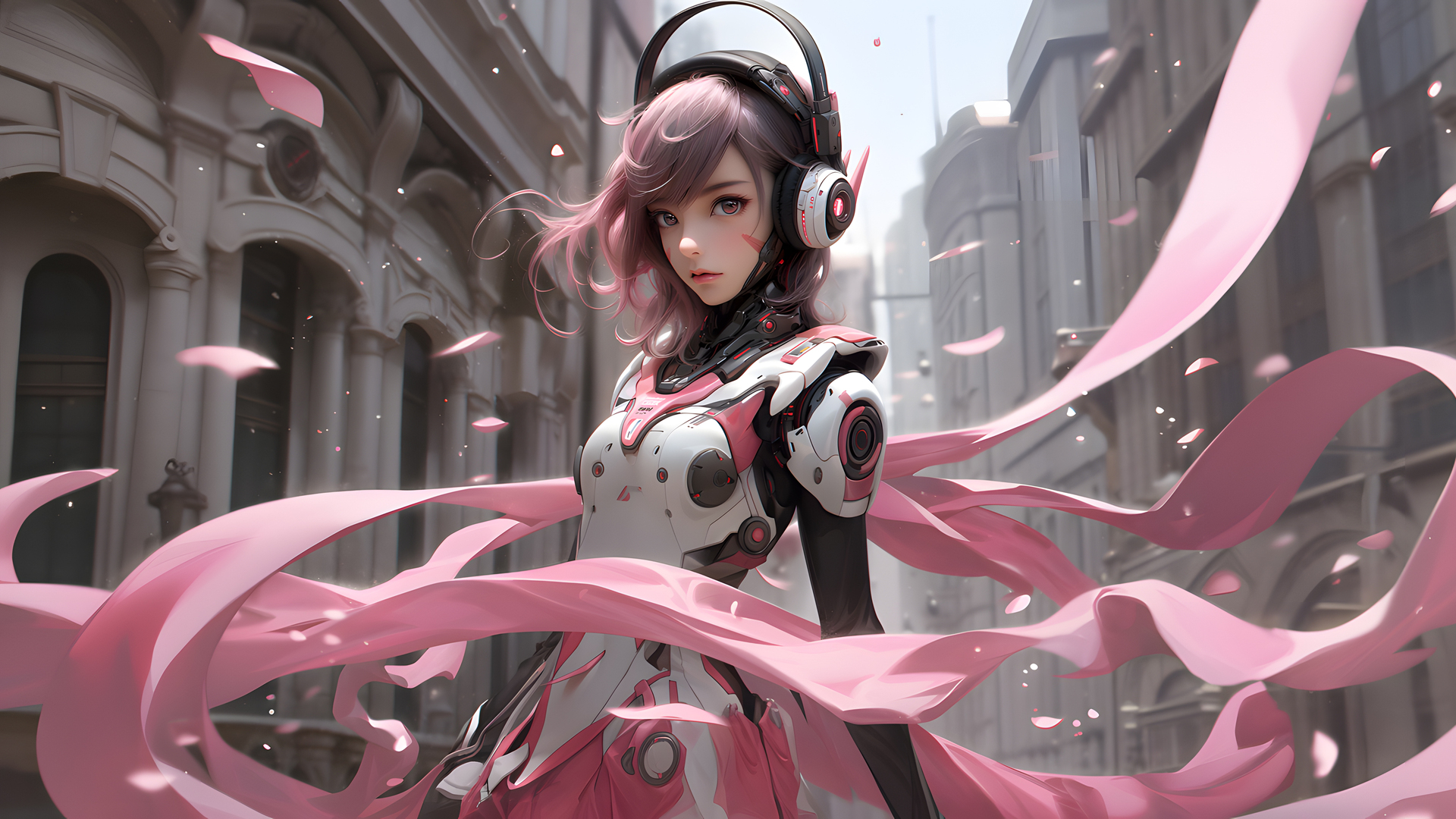 经典女人 长发 艺术 AI艺术 花瓣 耳机 电脑 壁纸 3840×2160