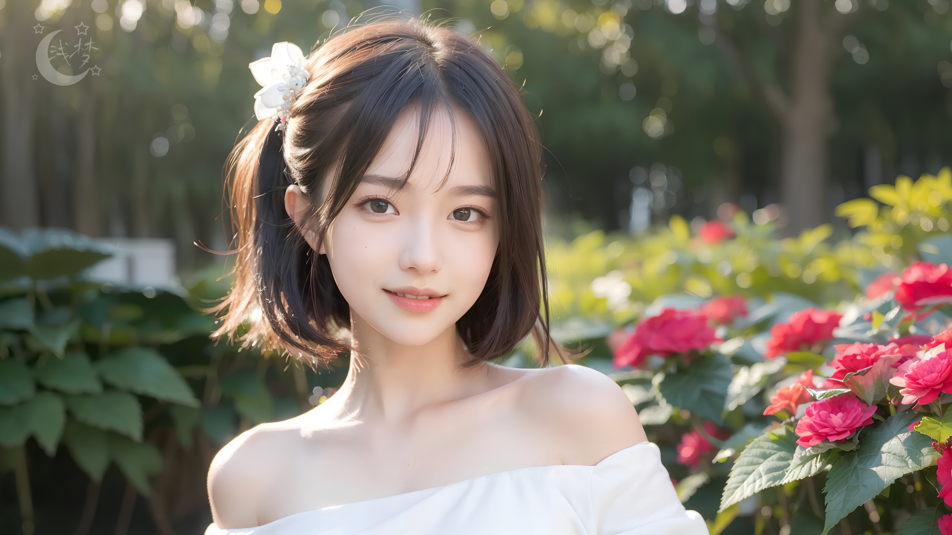 AI艺术 女孩 短发 可爱 花 风景 电脑 4K高清壁纸 3840×2160