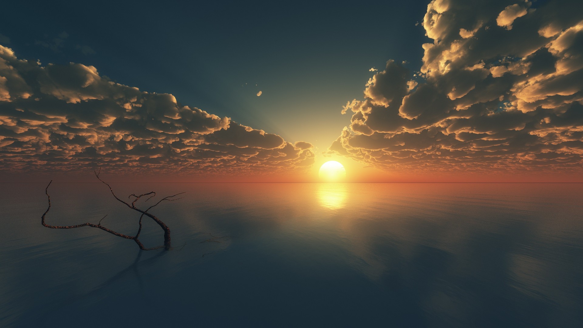 自然 风景 云 天空 AI艺术 太阳 日落 海洋 地平线 高清壁纸 3840×2160