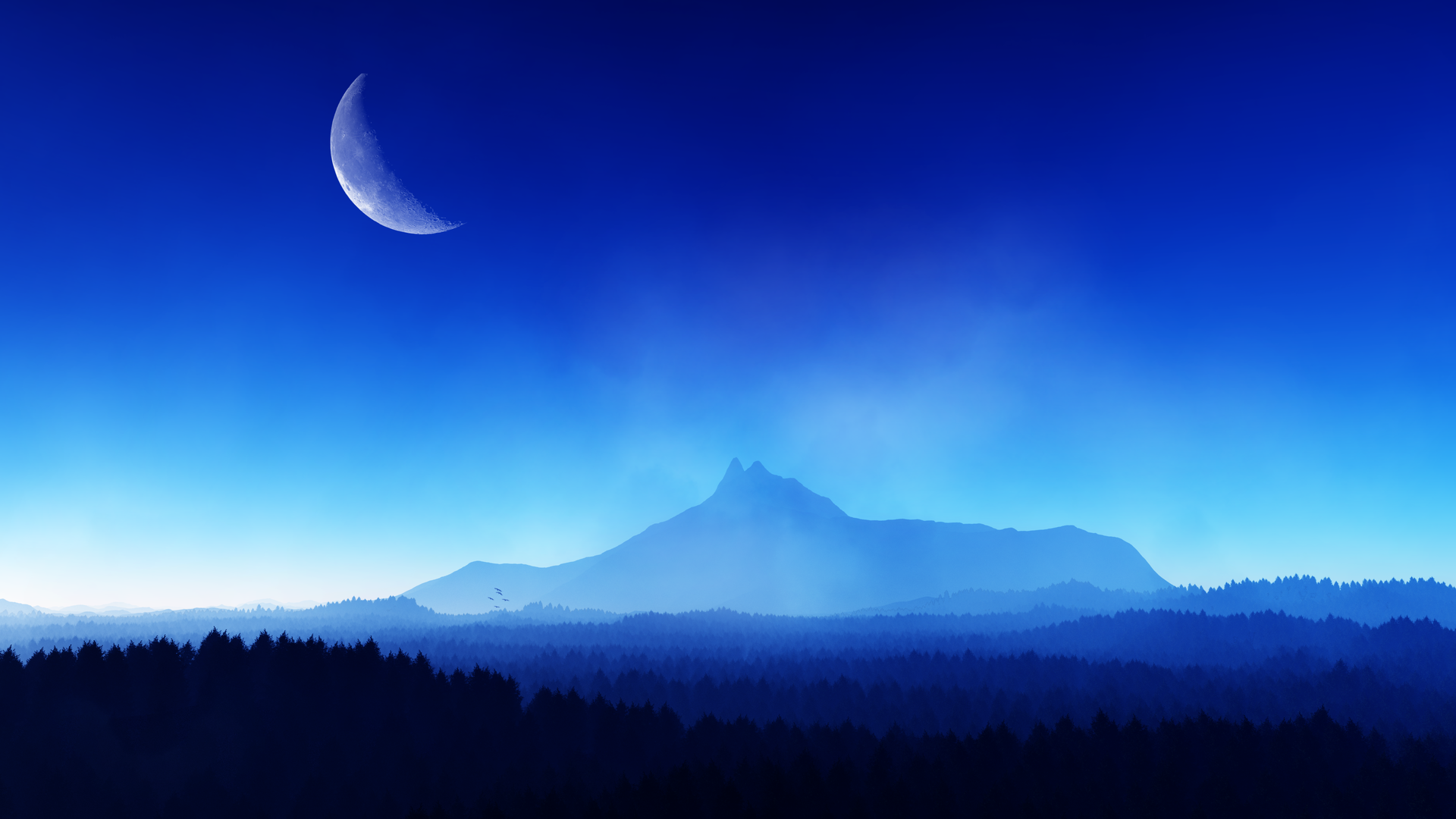 绝美催眠 AI艺术 图片 插图 风景 天空 月亮 山脉 自然 森林 蓝色 壁纸 3840×2160