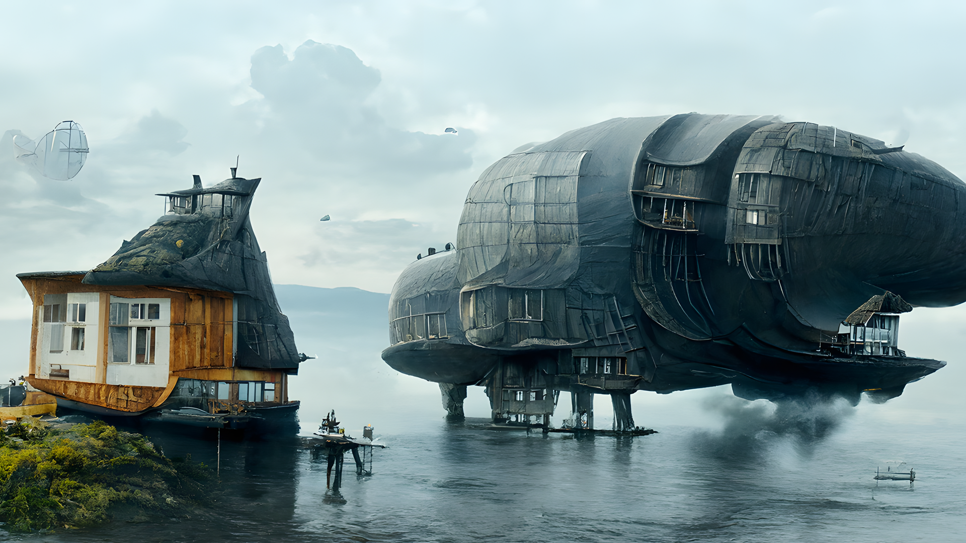 旅行者 海神之旅 旅行海报 宇宙飞船 原木小屋 小屋 手机壁纸 4320×2160