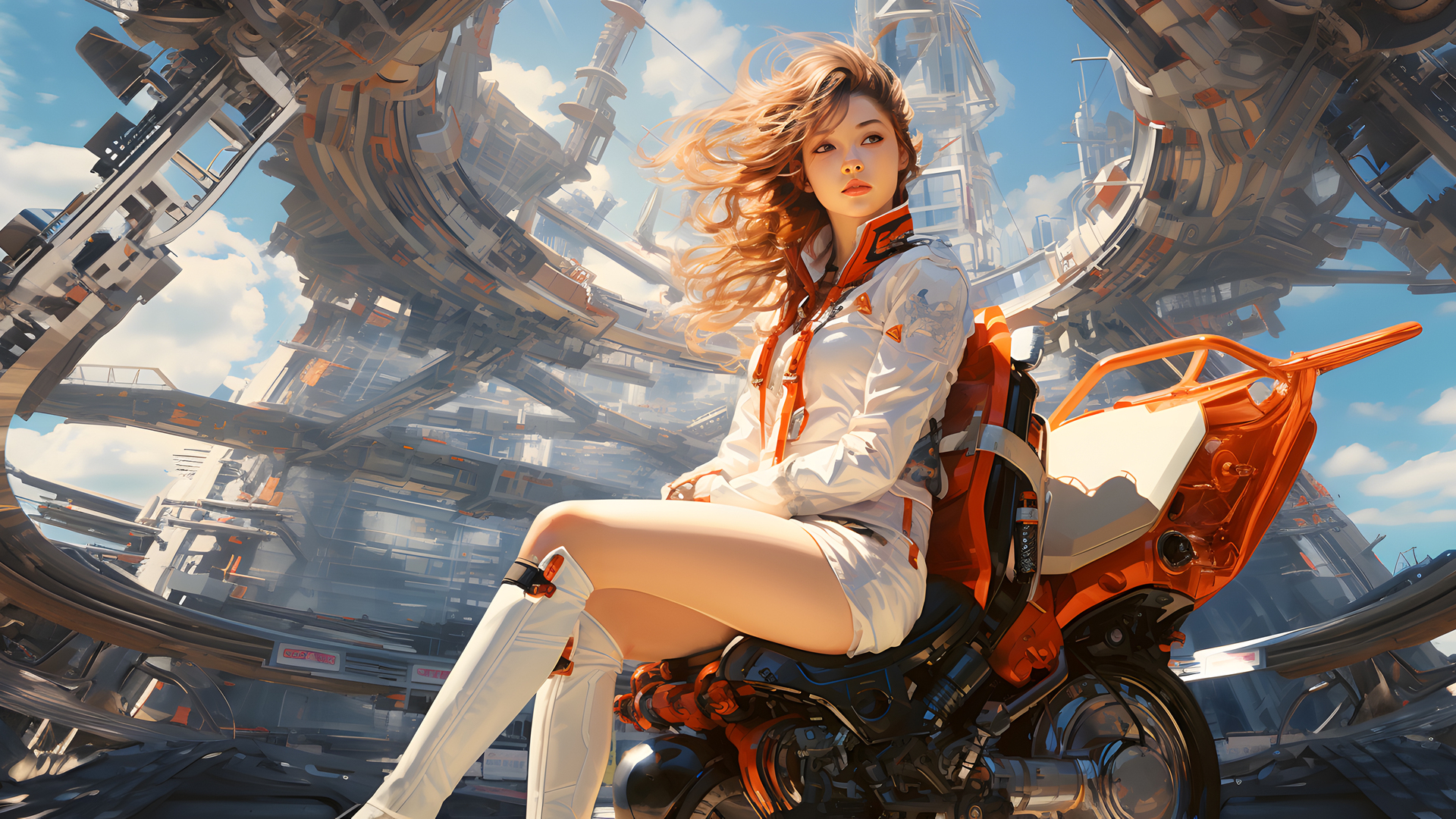 女人 机车 AI艺术 高清壁纸 3840×2160