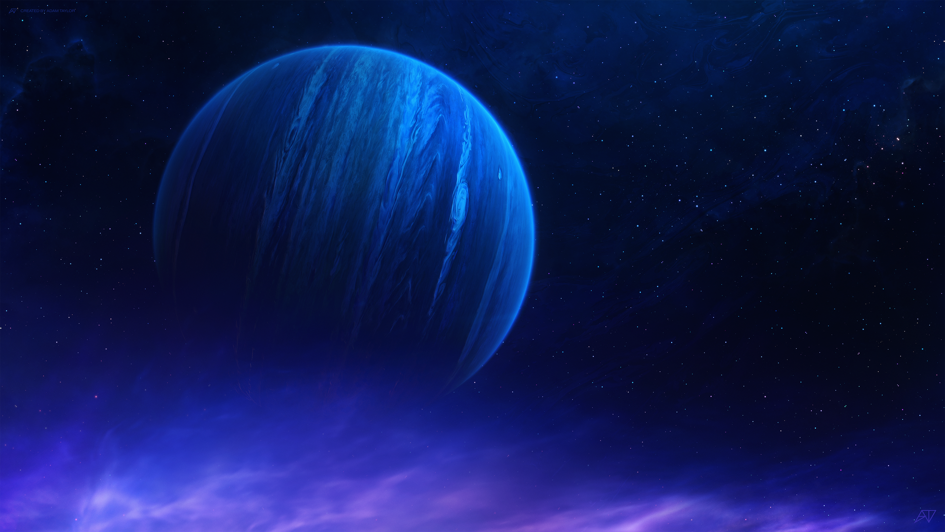 AI艺术 插图 空间 行星 恒星 艺术 伽利 蓝色 电脑 4K高清壁纸 3840×2160