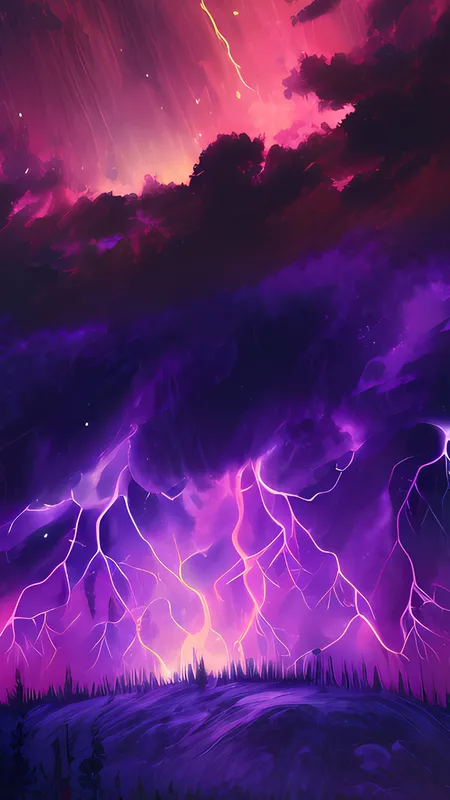 紫色背景 闪电 AI艺术 手机 壁纸 4096×4096