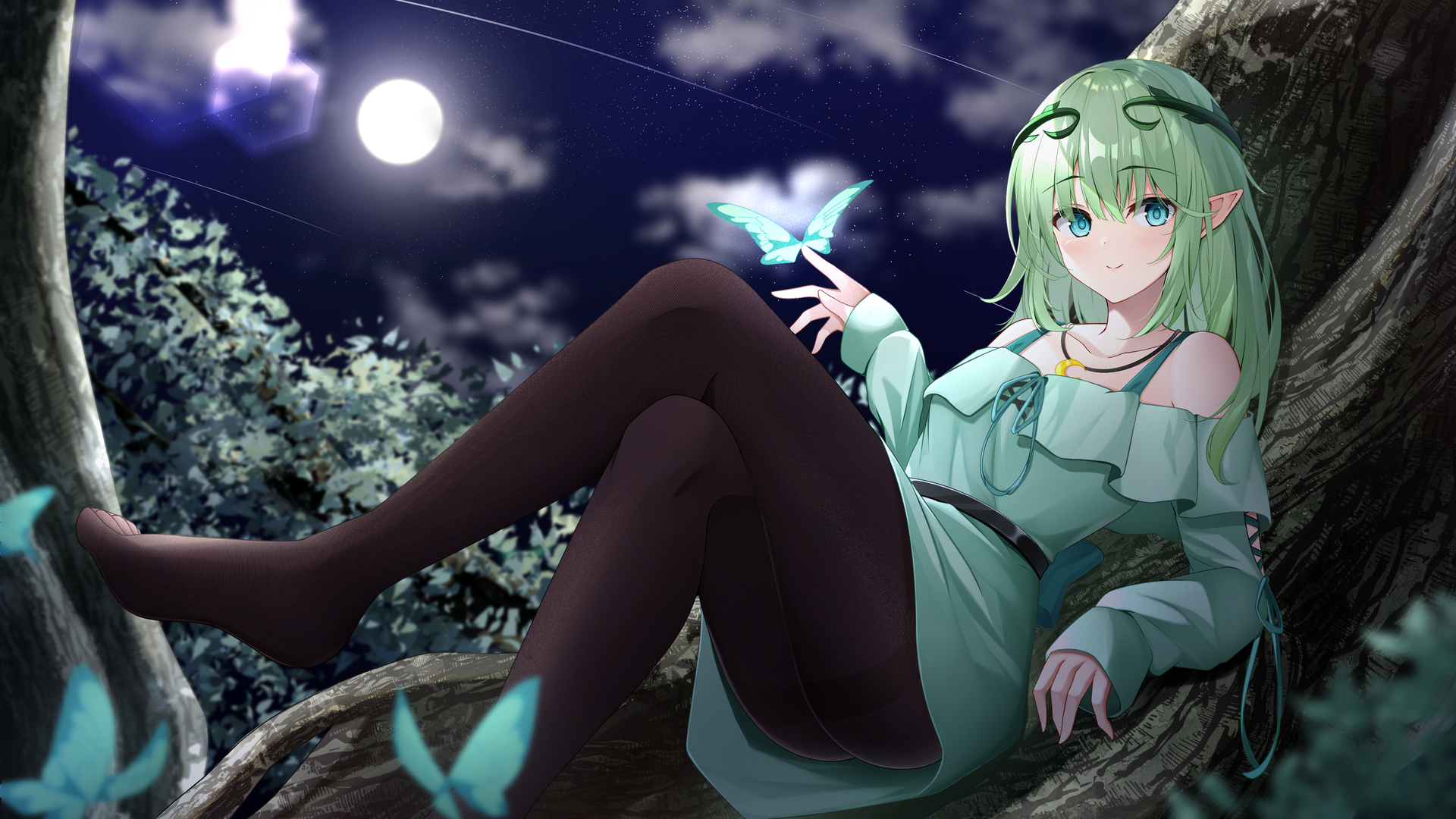 绿色的头发 腿 长发 幻想的女孩 电脑 壁纸 3840×2160