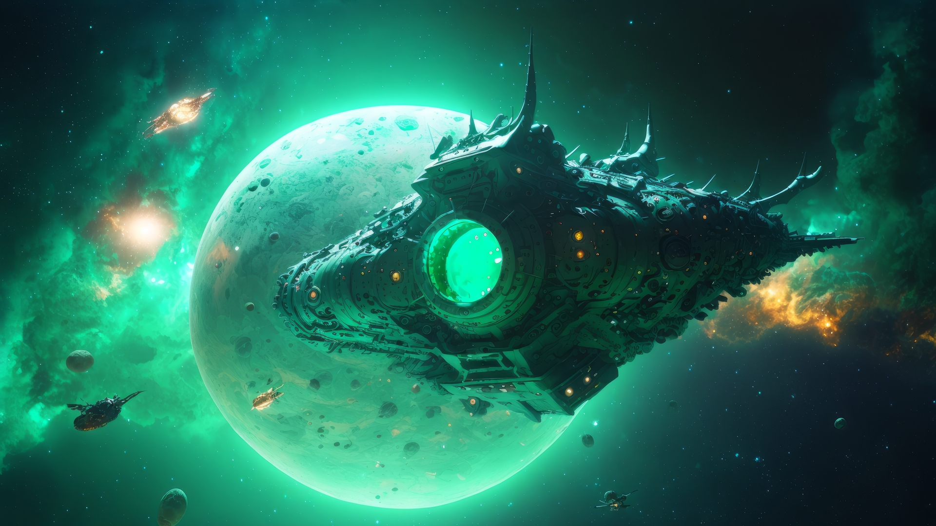 精选艺术 插图 行星 宇宙飞船 绿松石 太空 未来 电脑 壁纸 4579×2616