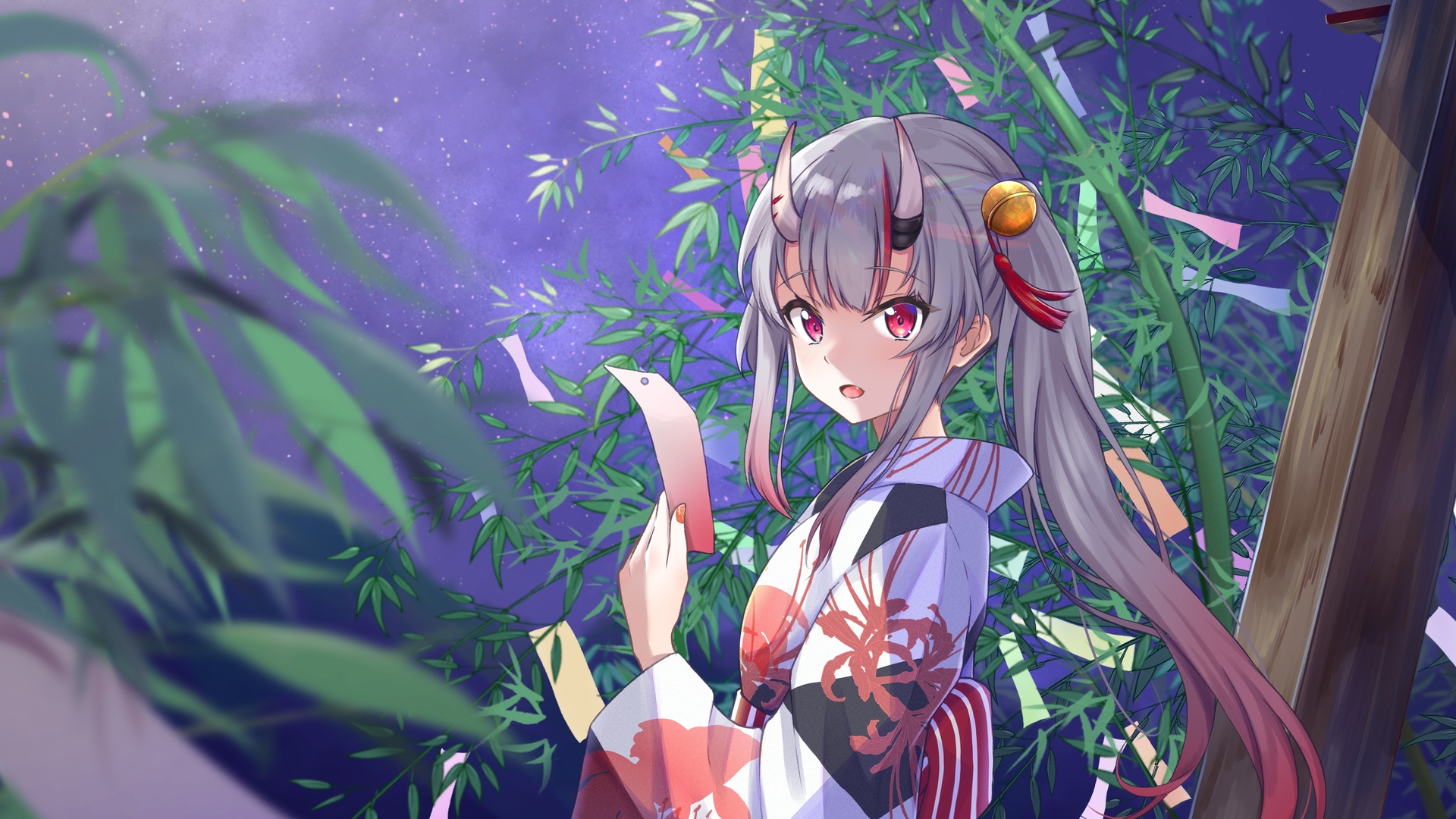 超清丝带 铃铛 发结 号角 竹子 女孩 服装 动漫女孩 电脑 高清壁纸 4093×2894