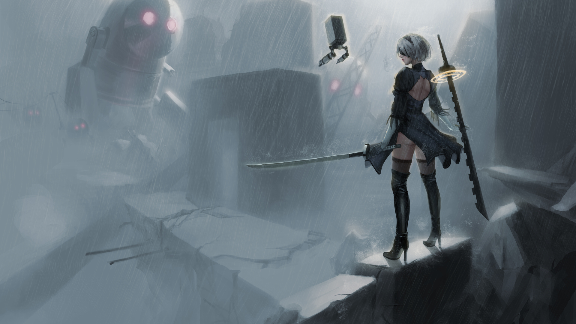 超清机械纪元 扇面艺术 武士刀 动漫女孩 电脑 4K壁纸 4724×2953