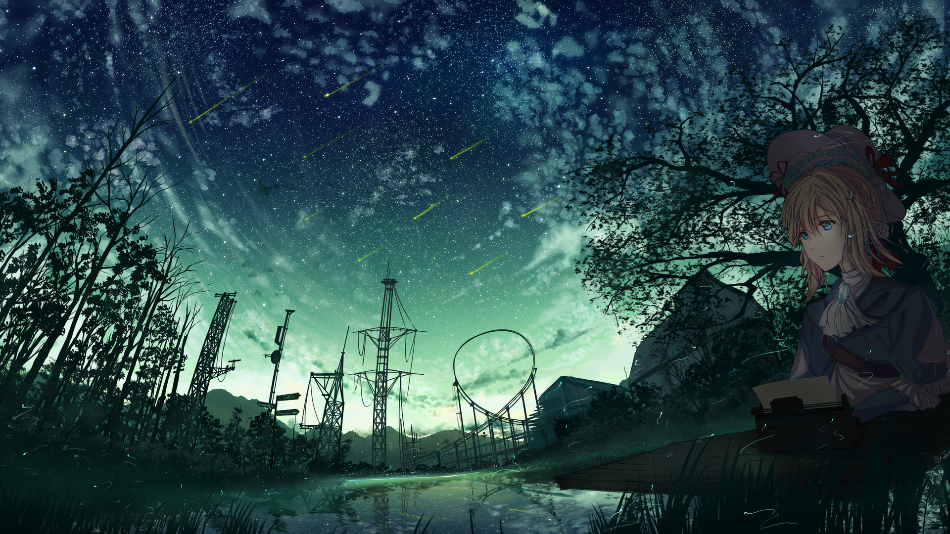 紫罗兰 动漫 风景 夜景 女孩 夜空 电脑 手机壁纸 4488×2393