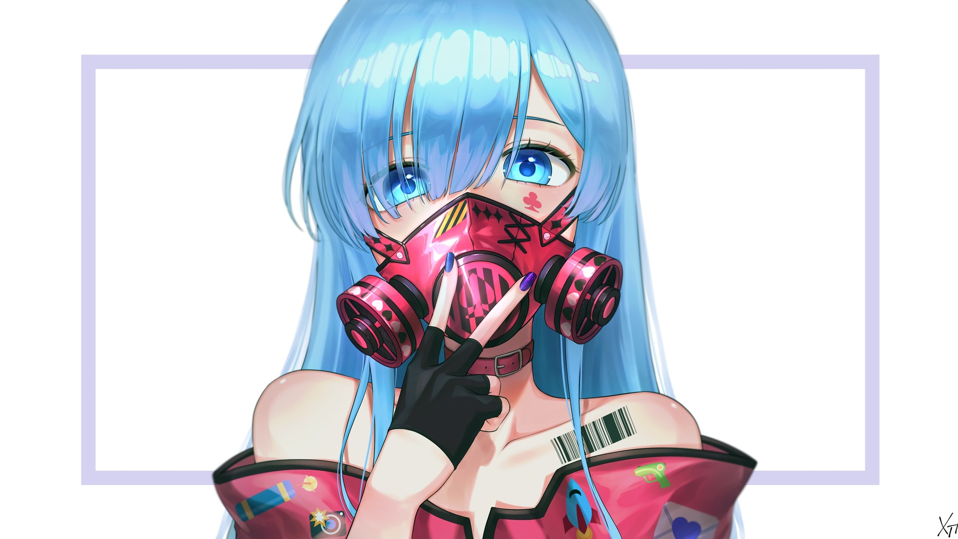 蓝色头发 蓝色眼睛 长发 动漫 动漫女孩 面具 电脑 4K高清壁纸 4000×2182
