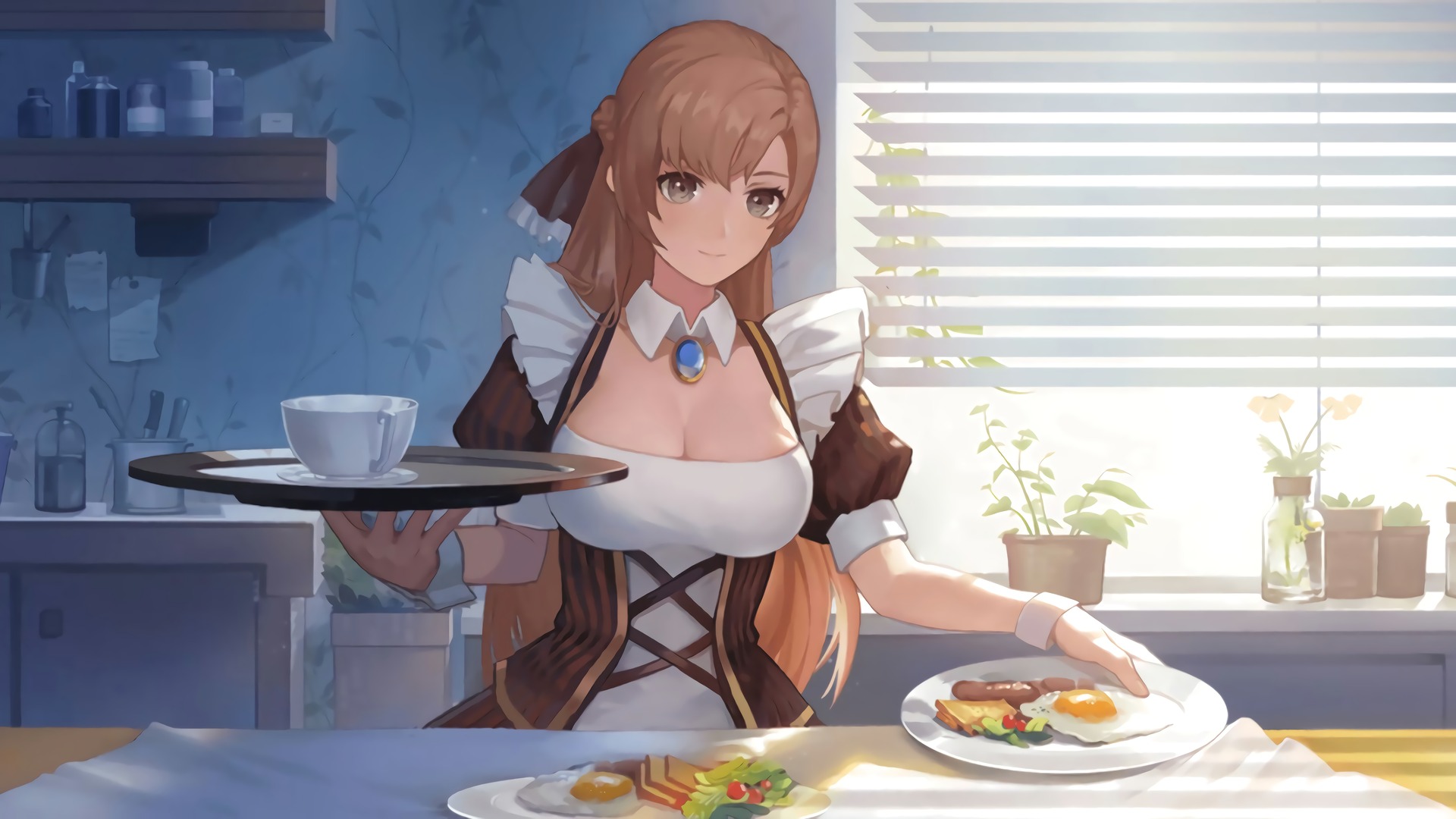 动漫女孩 食物 厨房 动漫 电脑 4K高清壁纸 7680×3840