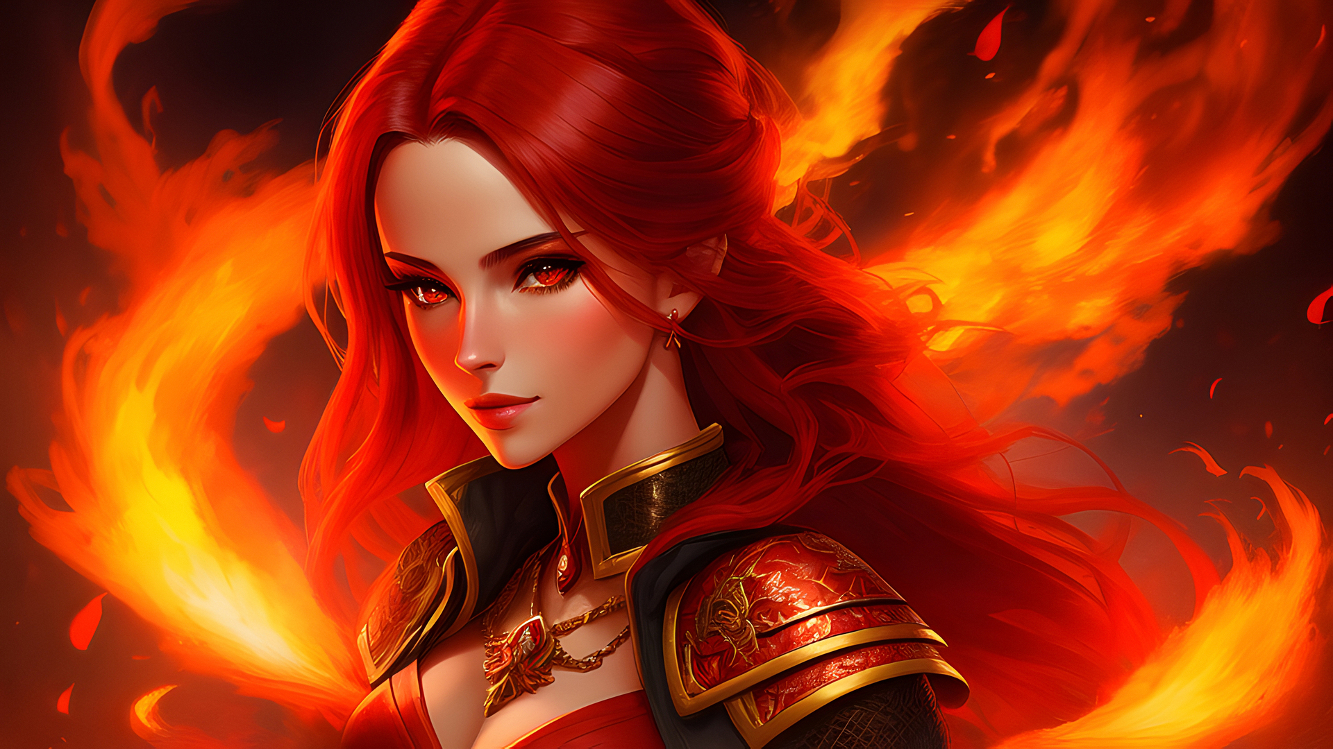 绝美女人 艺术 火 红色 AI艺术 绘画 角色 概念设计 电脑 壁纸 3840×2160