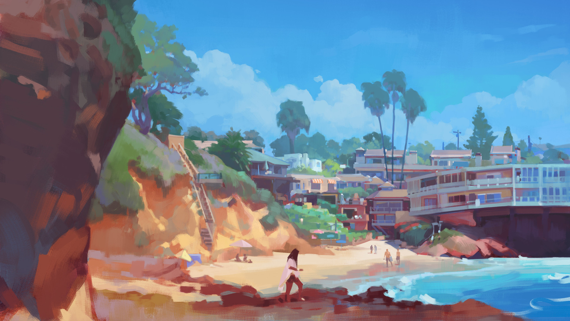 热门女孩 风景 海岸 艺术 绘画 概念设计 电脑 高清壁纸 3840×2515