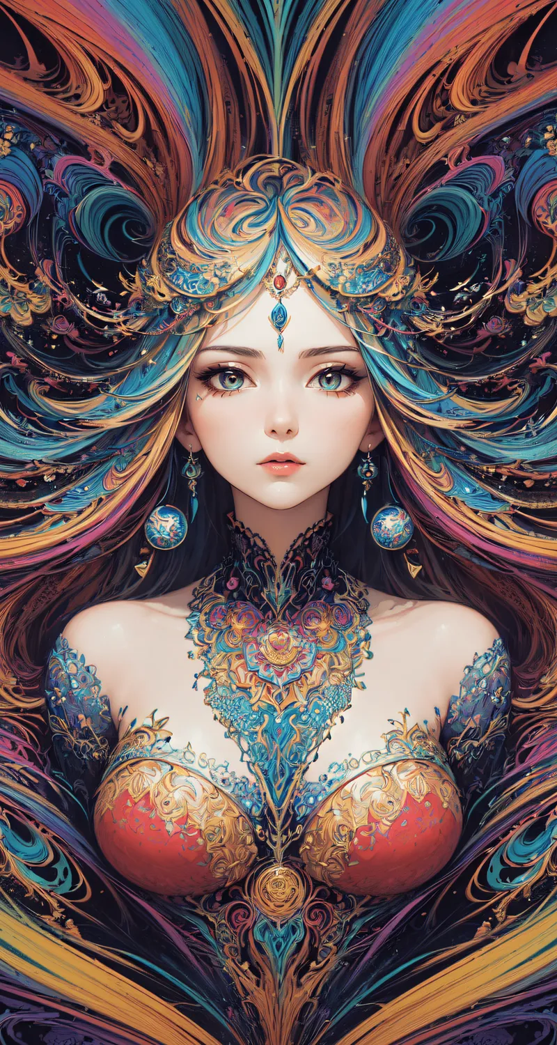 热门头发 彩色 艺术 五颜六色 肖像 AI艺术 手机 高清壁纸 4096×6144