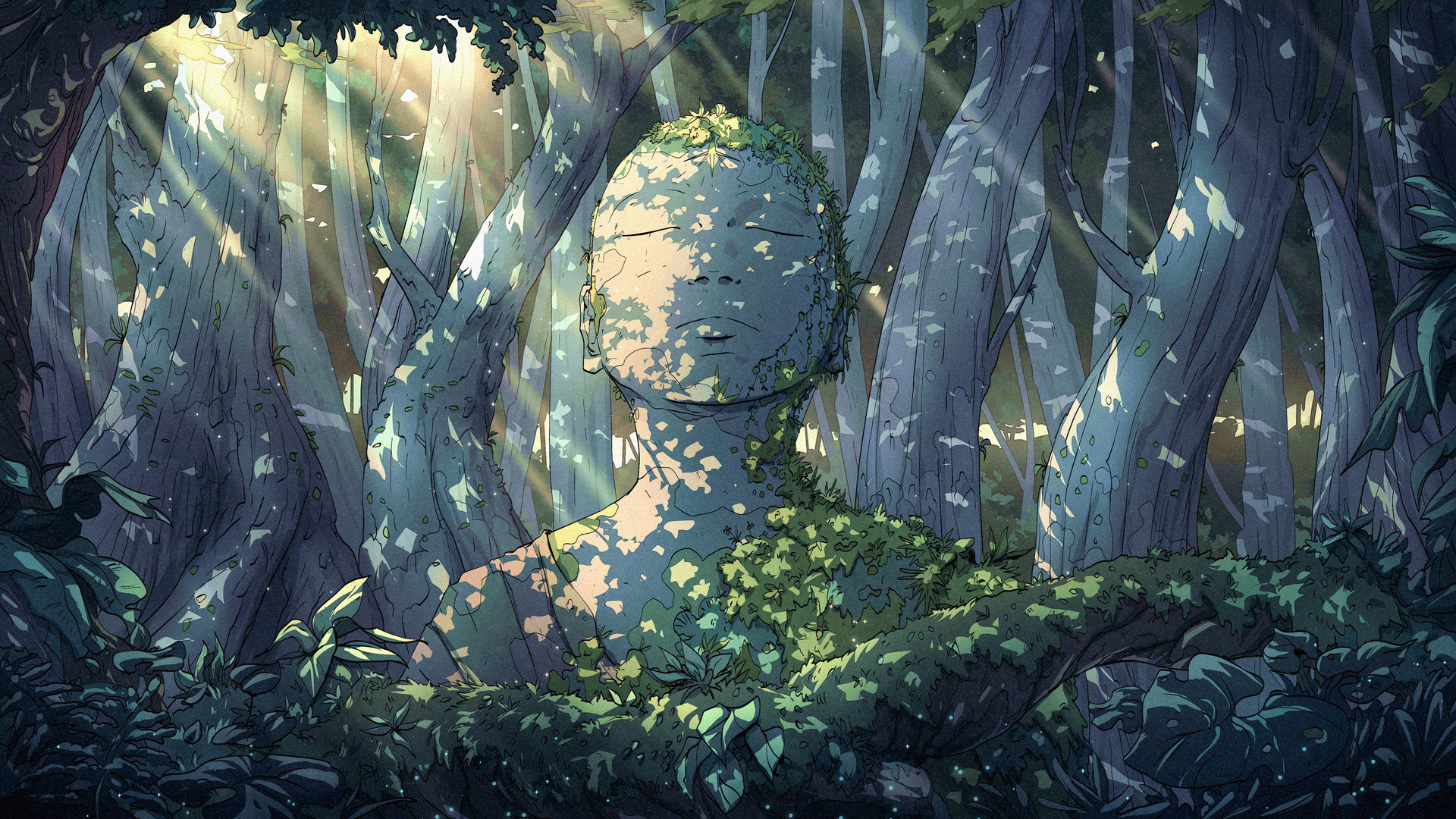 AI艺术 奇幻艺术 雕像 阳光 森林 树木 自然 电脑 手机壁纸 3840×2160