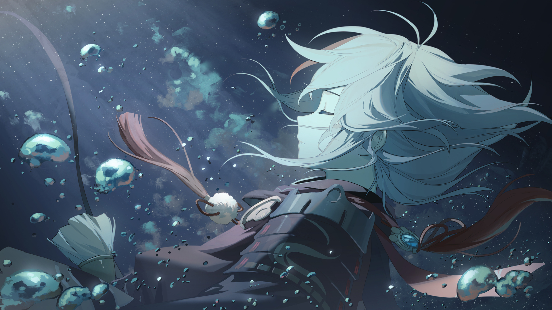 超清原神 水下 水 气泡 艺术 插画 绘画 女孩 电脑 手机壁纸 4096×2160