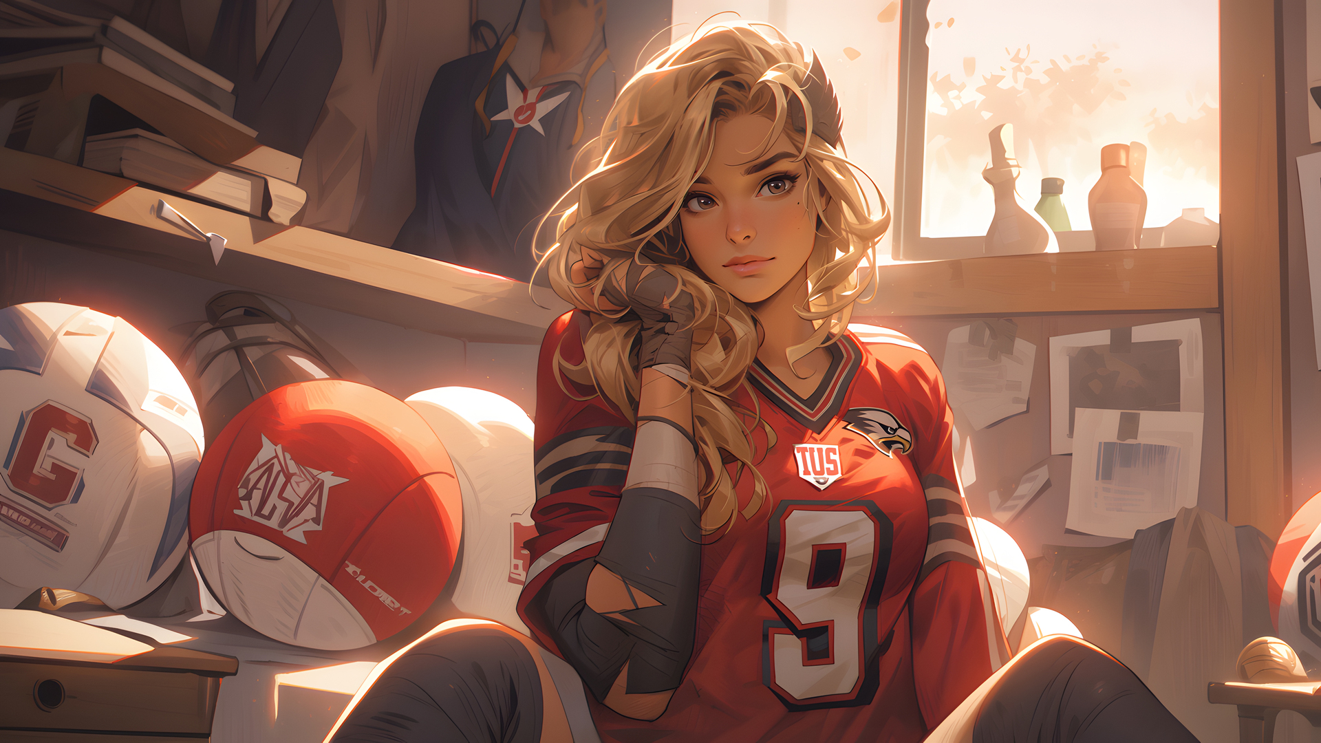女孩 长发 AI艺术 球 运动 艺术 绘画 电脑 壁纸 3840×2160