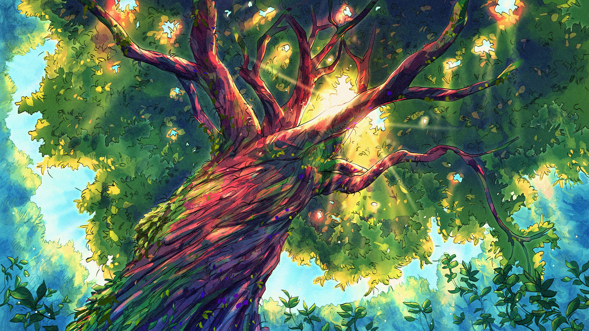 AI艺术 奇幻艺术 树木 阳光 自然 电脑 无水印壁纸 3840×2160