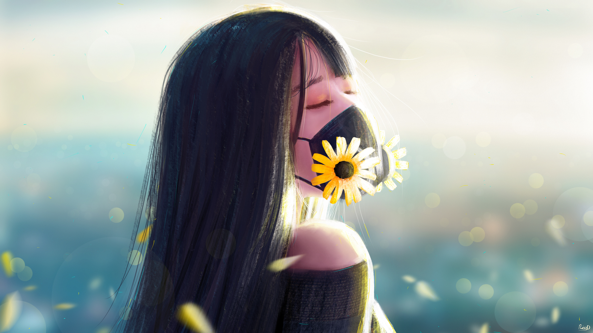 经典女人 鲜花 AI艺术 向日葵 绘画 艺术 电脑 壁纸 3840×2160