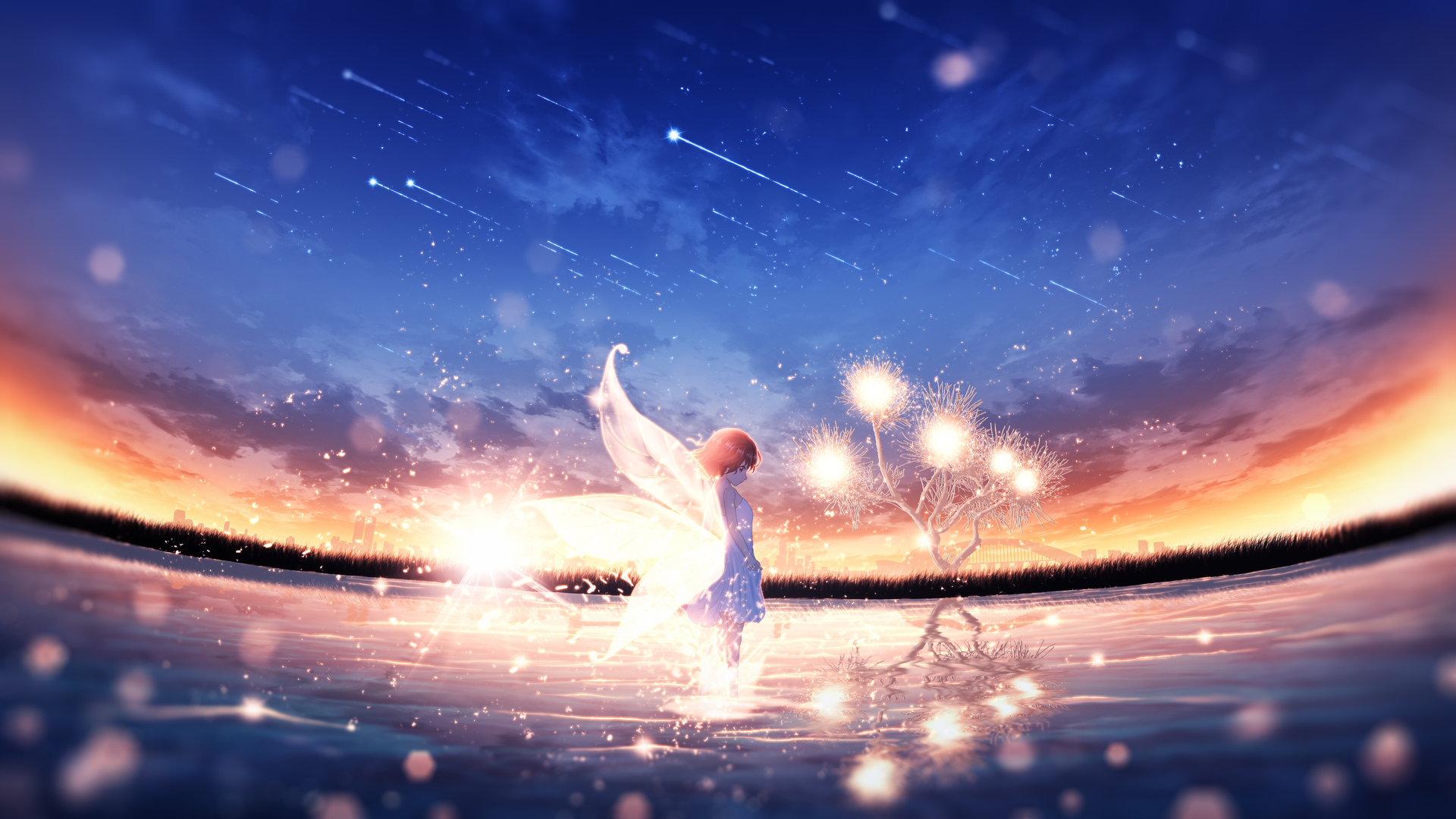 绚丽奇幻 女孩 动漫 AI艺术 插图 风景 天空 水 海 电脑 壁纸 3840×2160