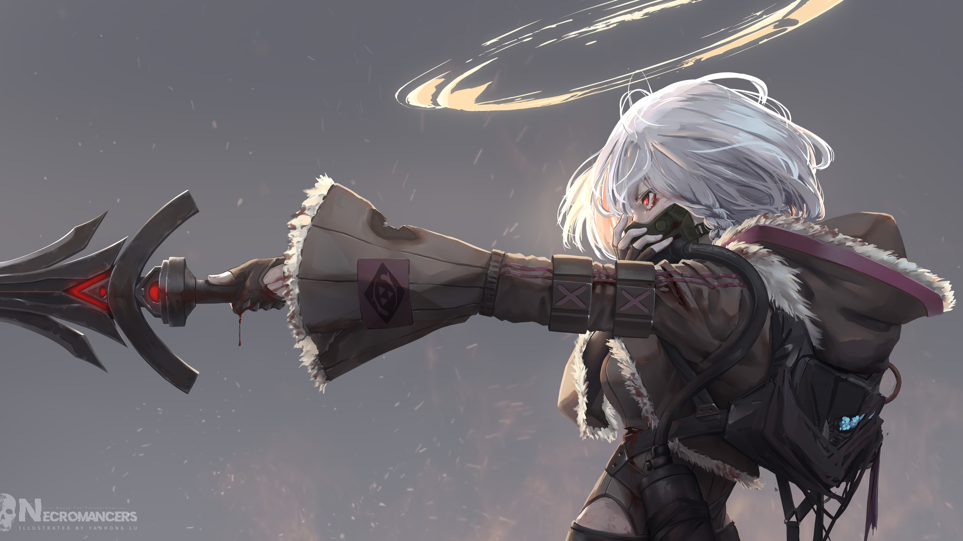 原创 人物 红眼 白发 动漫 女孩 面具 天秤座 电脑 壁纸 6800×3600