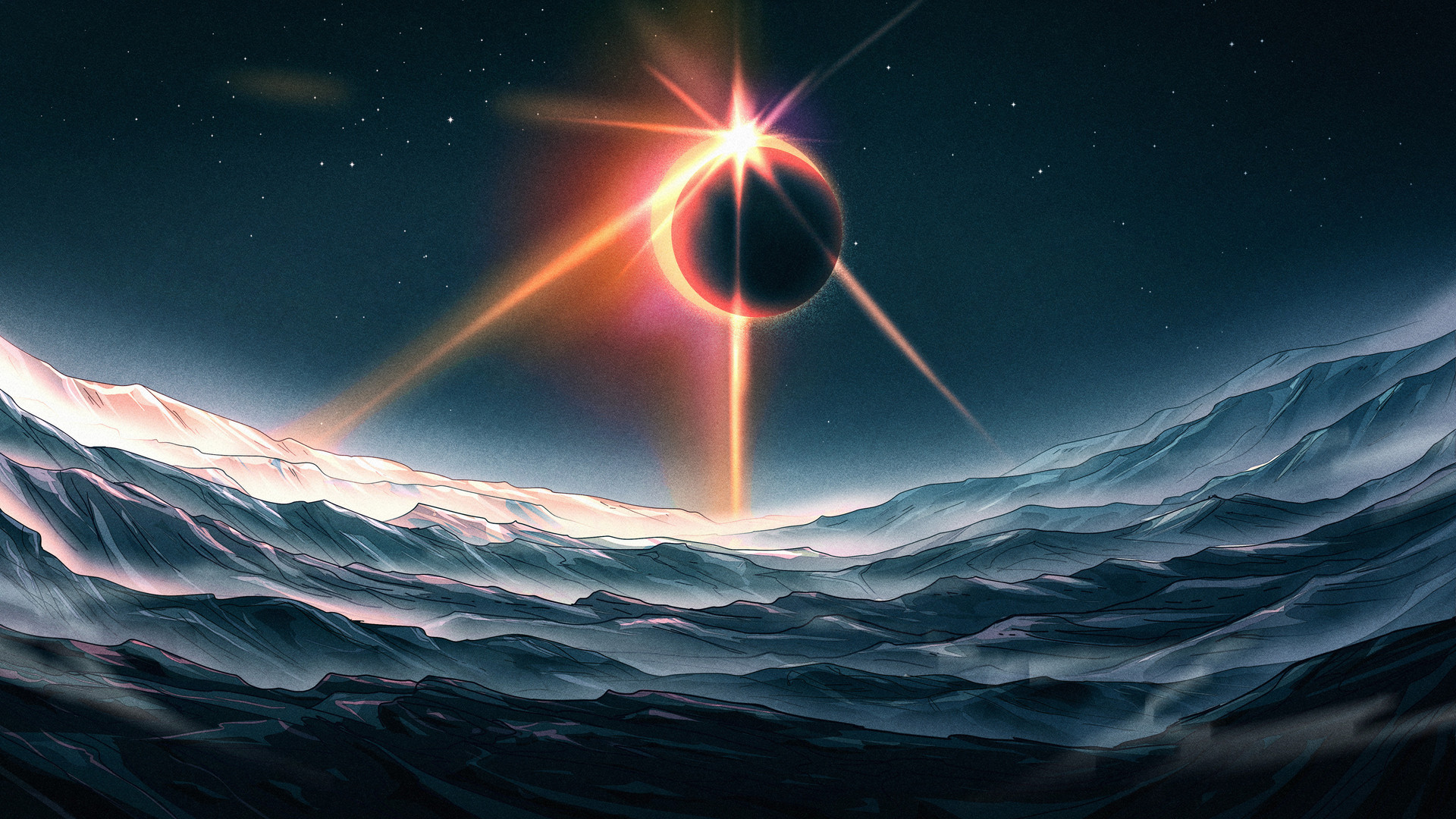 AI艺术 奇幻艺术 日食 星夜 水 月亮 电脑 手机壁纸 3840×2160