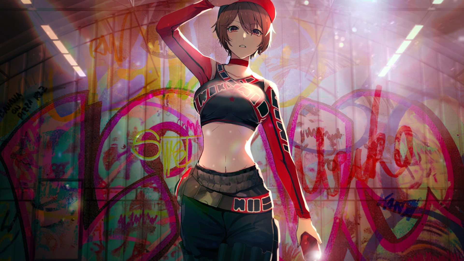 超清女人 短发 站立 动漫 女孩 帽子 涂鸦 电脑 高清壁纸 4052×2702