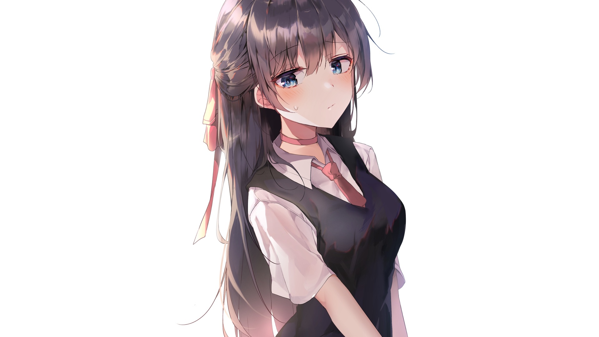 绝美长发 黑发 动漫 女孩 校服 电脑 4K壁纸 4352×3016