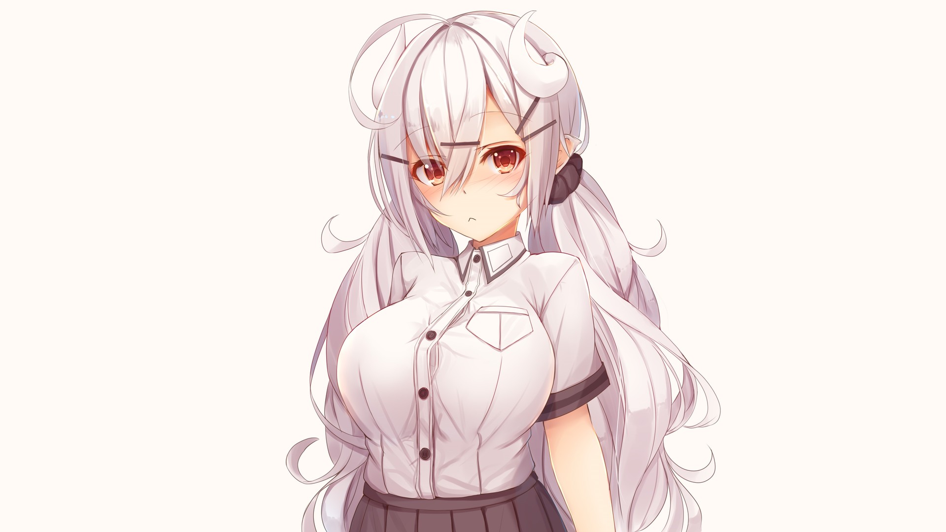 经典原创 人物 长发 红眼睛 动漫 女孩 简单背景 腮红 银发 校服 电脑 壁纸 4698×2642