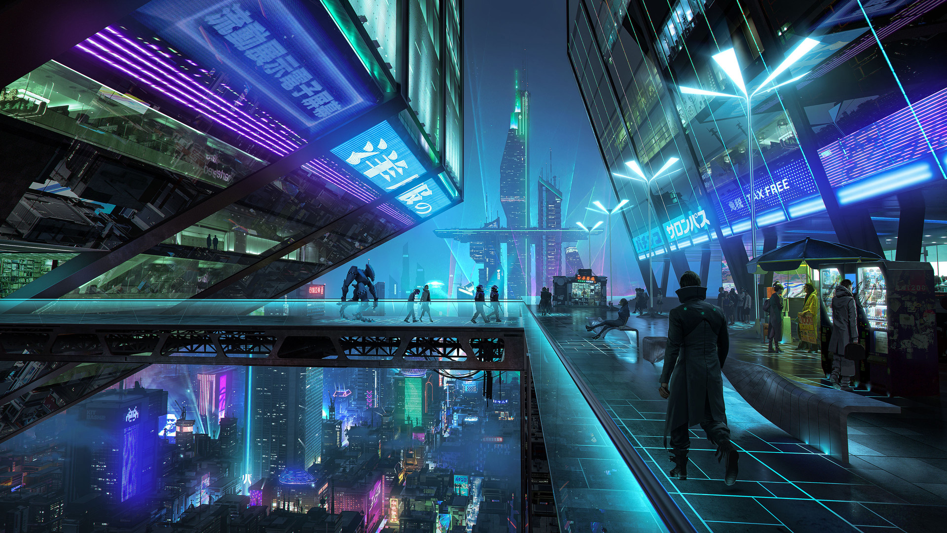 赛博朋克 AI艺术 霓虹灯 城市 建筑 电脑 壁纸 3840×2160