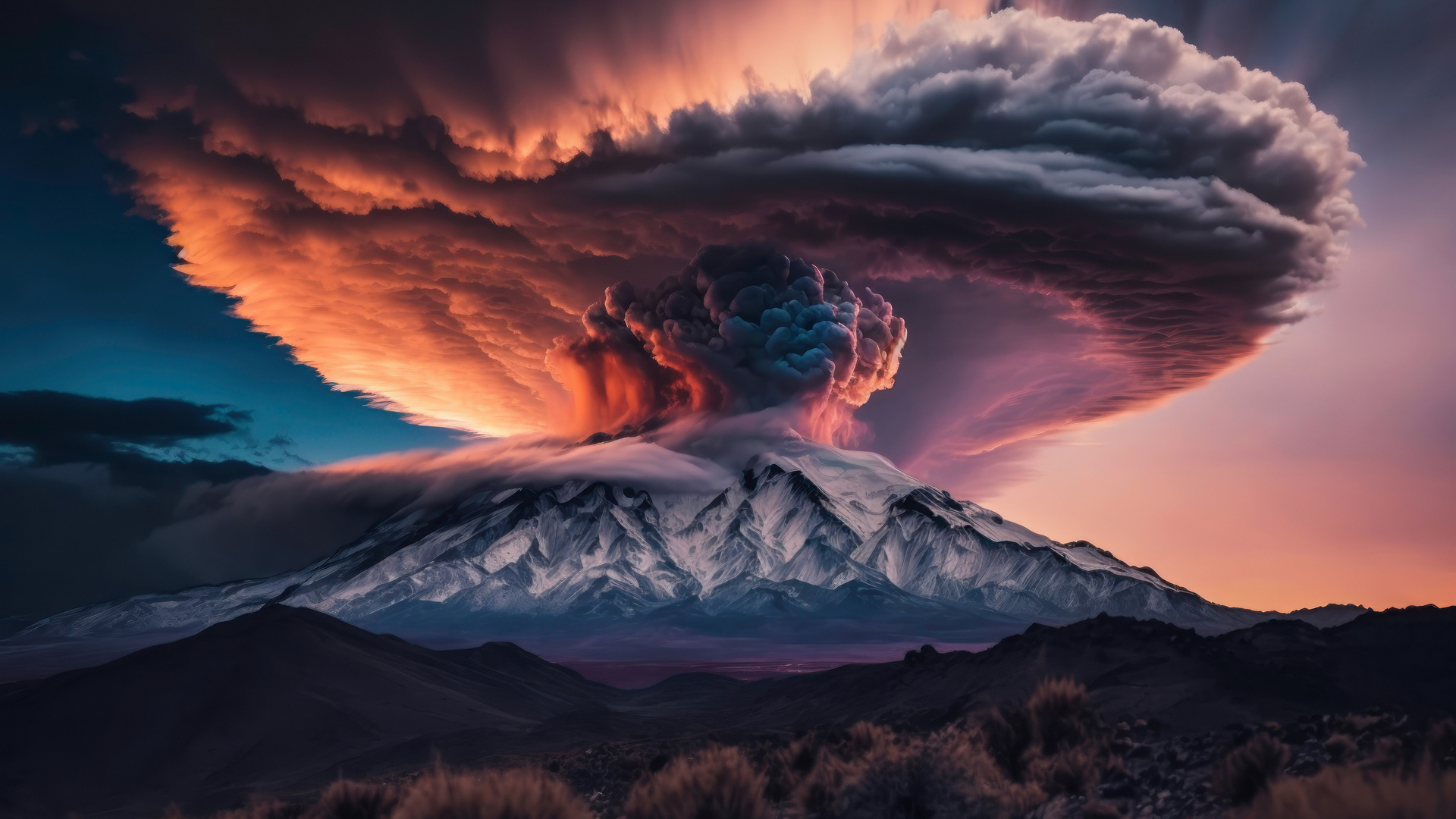 自然 天空 风景 火山 喷发 烟雾 艺术 山脉 电脑 壁纸 1920×1080