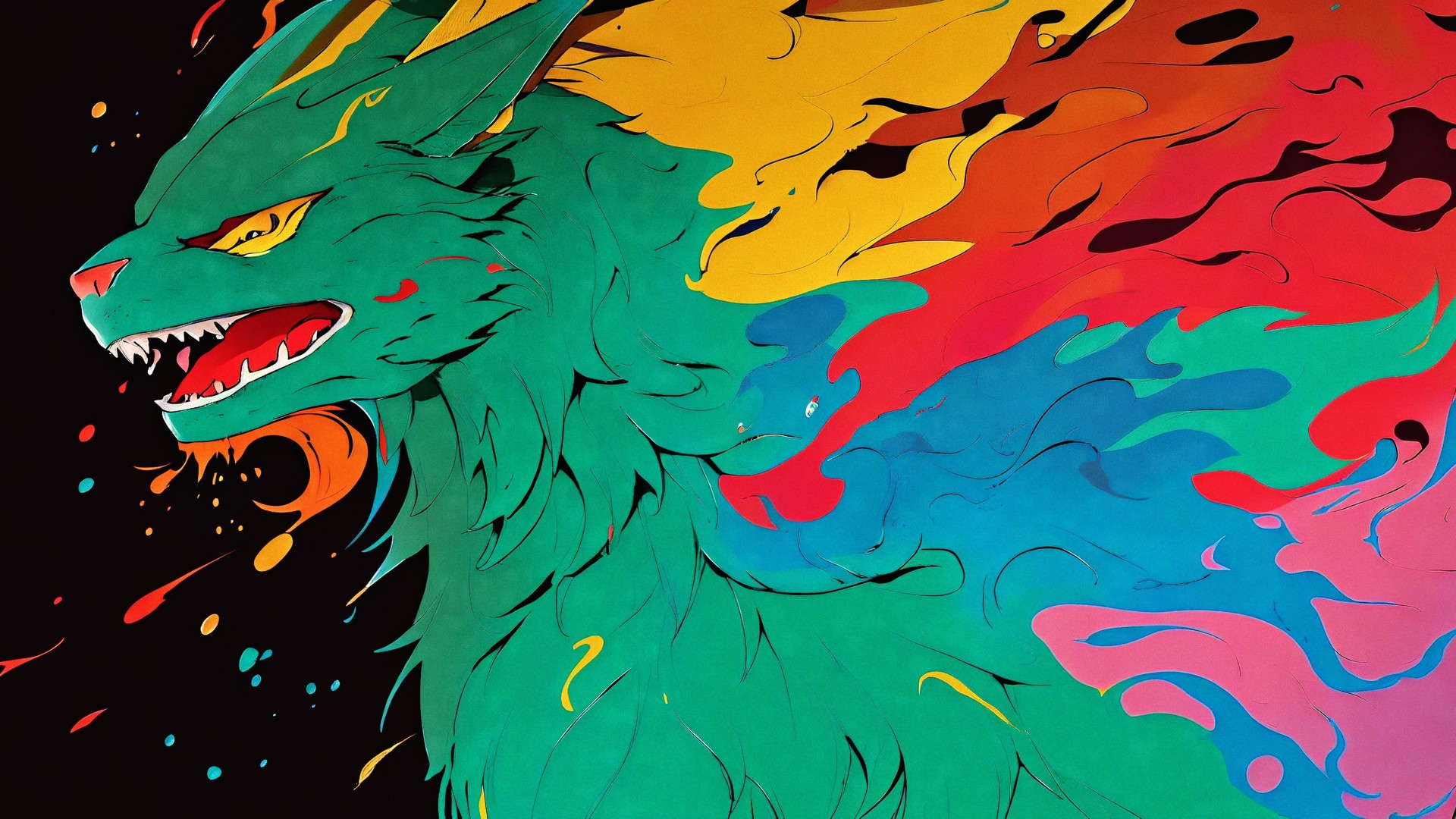 艺术 生物 彩色 龙 绿色 黑色背景 电脑 壁纸 4050×2160
