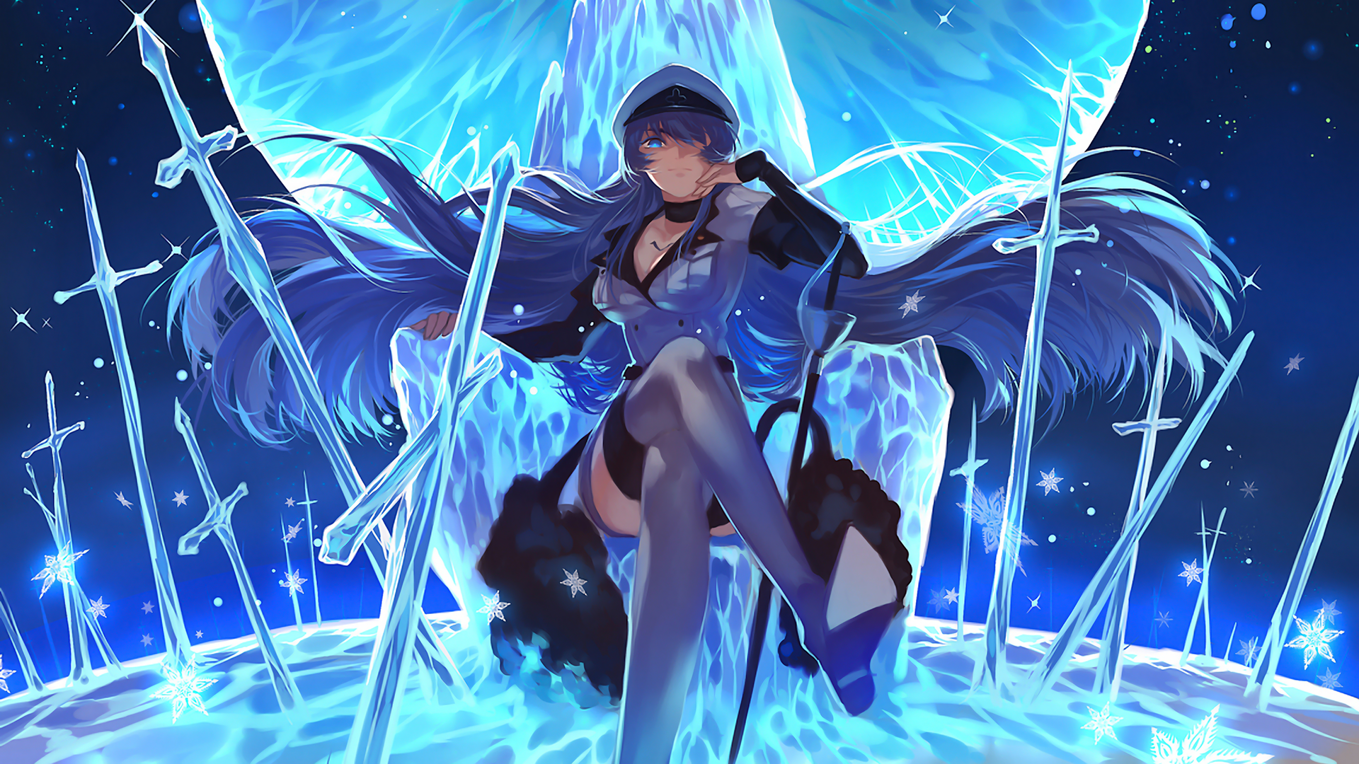 蓝头发 动漫 女孩 赤红之瞳 剑 制服 艺术 蓝色 青色 电脑 壁纸 3840×2160