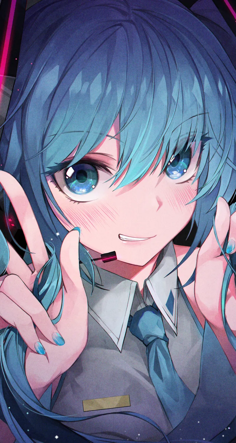 长发 蓝色 头发 微笑 眼睛 小提琴 动漫女孩 初音 手机 桌面壁纸 4500×5100