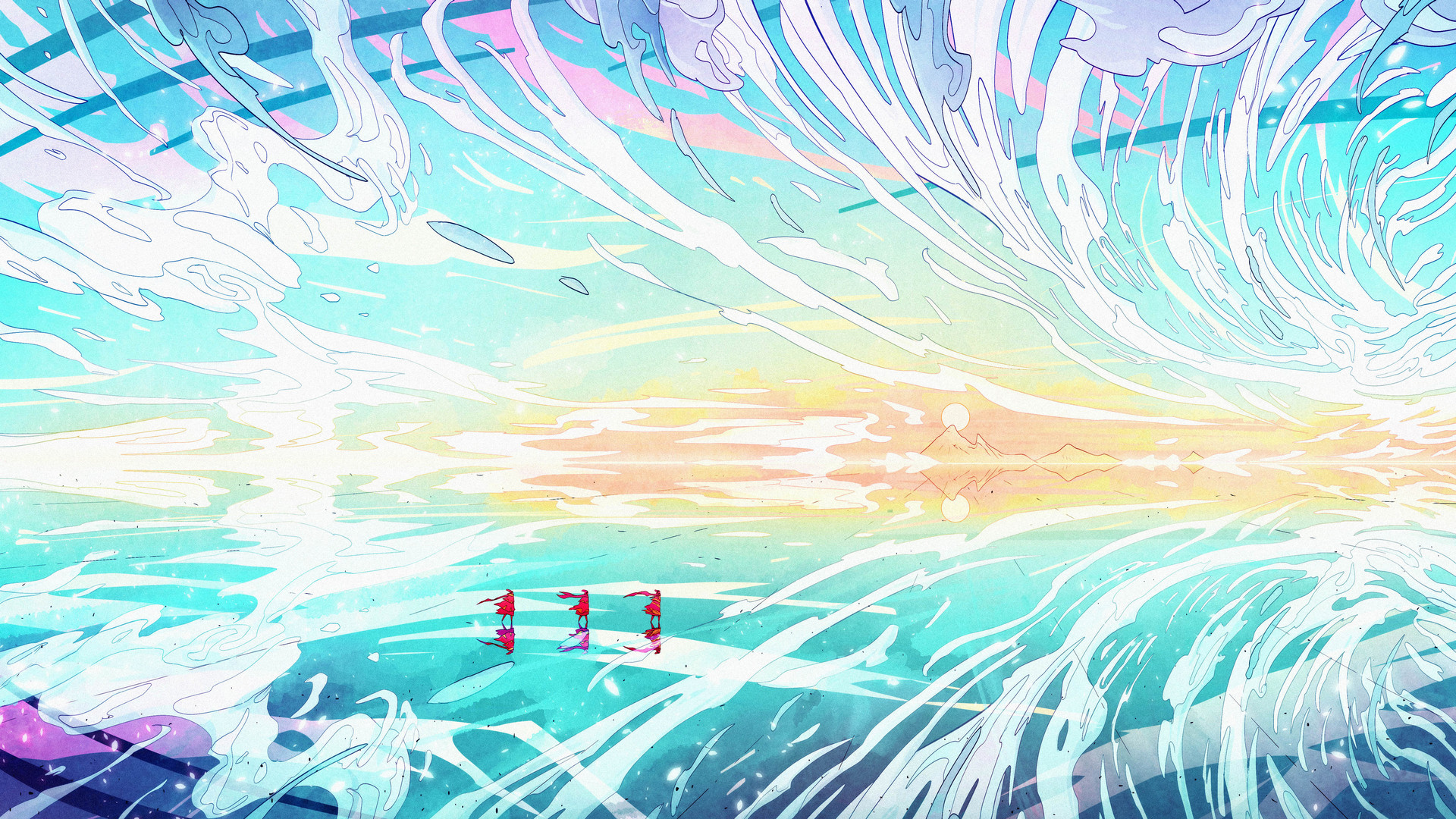 热门AI艺术 幻想艺术 反射 山 云 水 电脑 高清壁纸 3840×2160