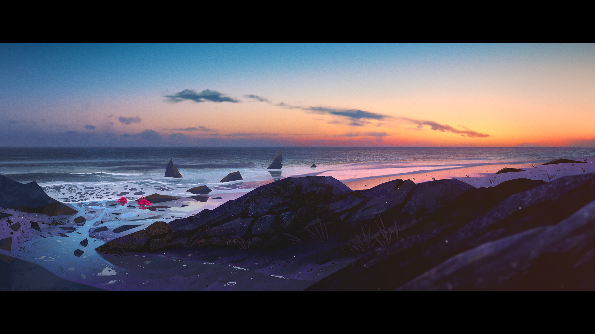 经典风景 岩石 天空 日落 大海 螃蟹 云 电脑 手机壁纸 3840×2160